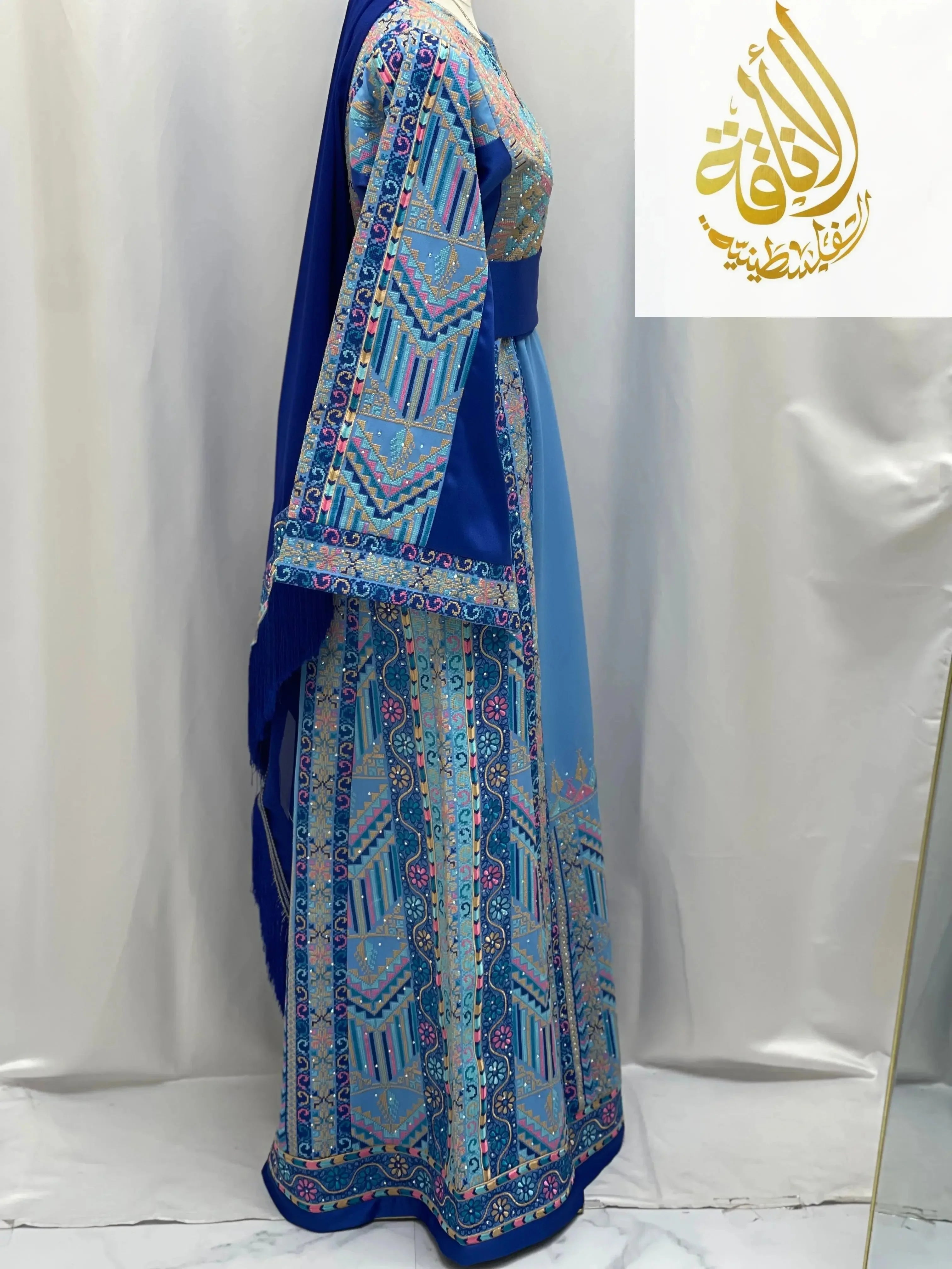 Layan Embroidered Light Blue Thoub - Elegance & Tradition - Palestinian Elegance