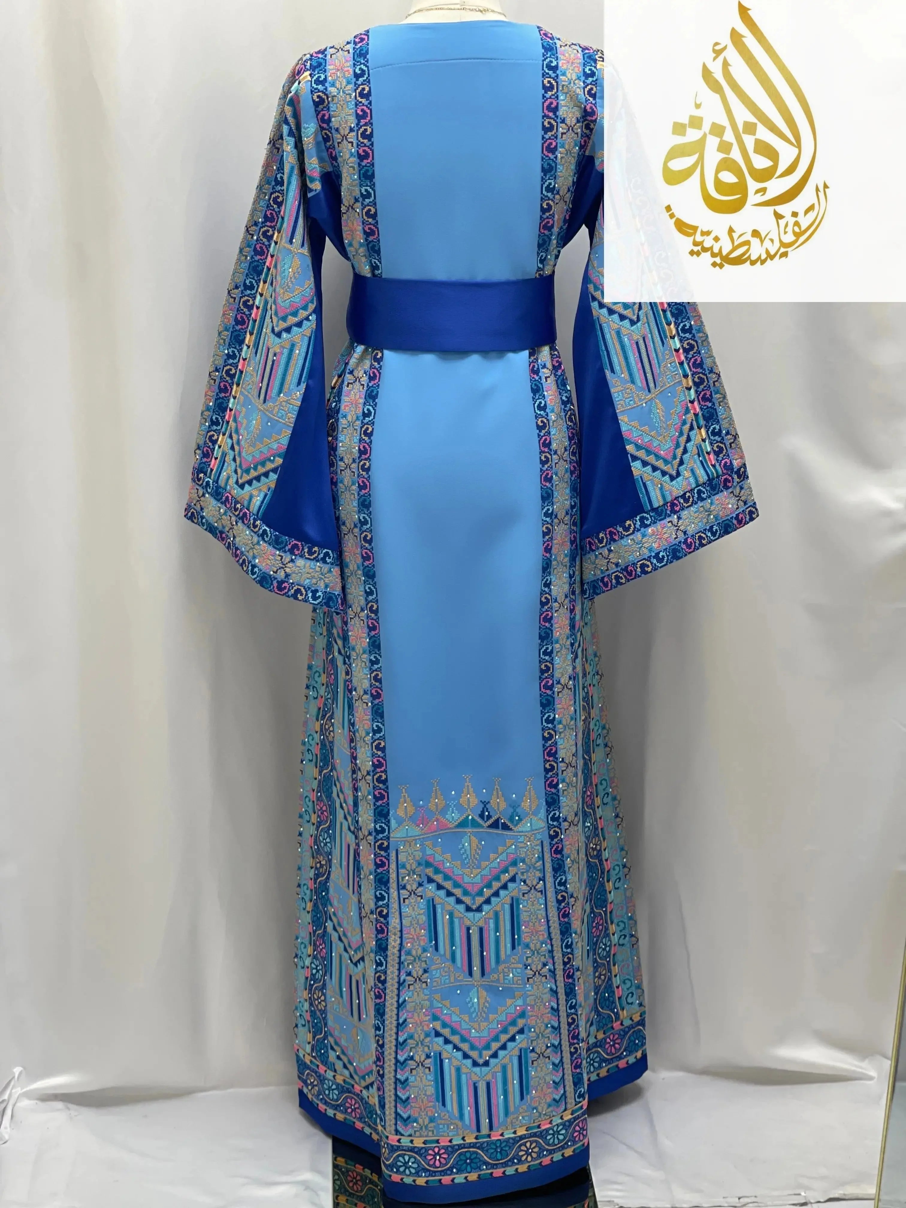 Layan Embroidered Light Blue Thoub - Elegance & Tradition - Palestinian Elegance