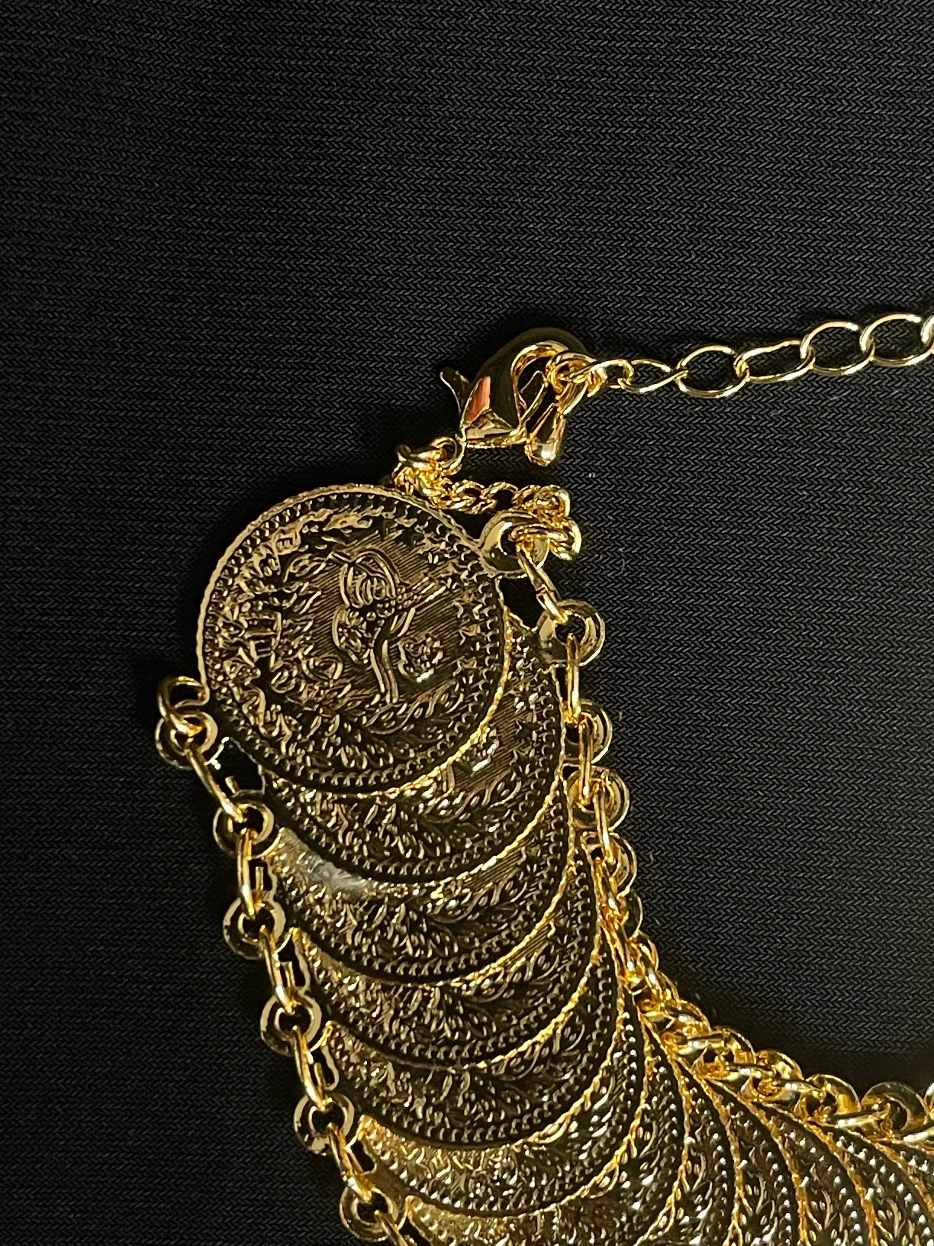 Gold imitated with palestine traditional design necklace featuring layered coin pendants and chain links