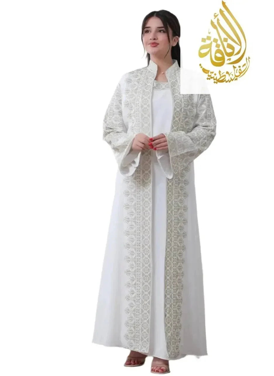 Luxurious Sanabel Kaftan Set - Gold & Silver Reed Silk Elegance Palestinian Elegance