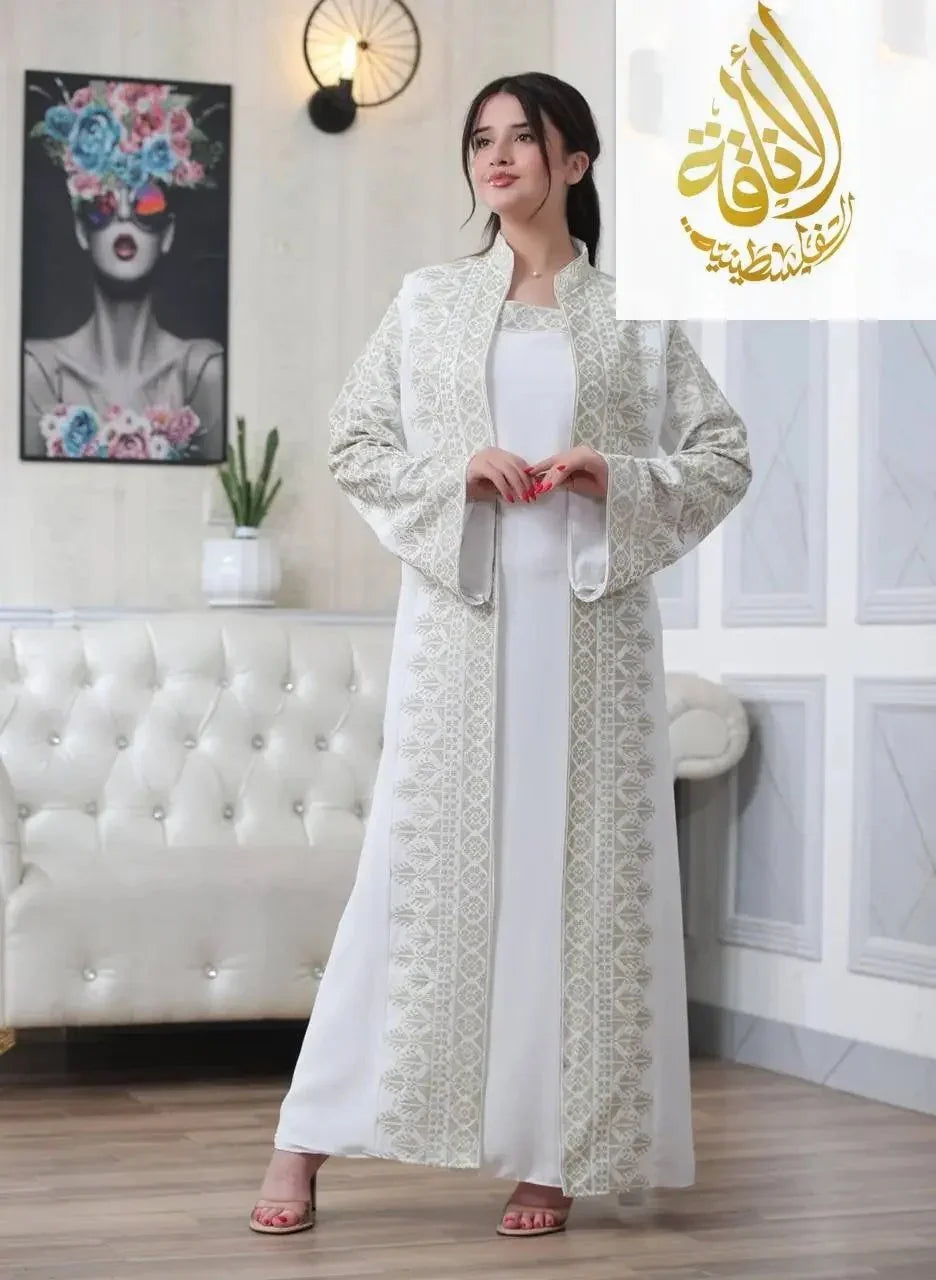 Luxurious Sanabel Kaftan Set - Gold & Silver Reed Silk Elegance Palestinian Elegance