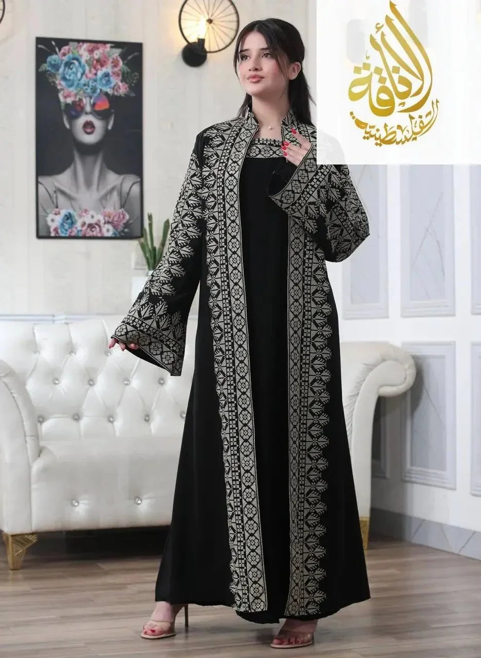 Luxurious Sanabel Kaftan Set - Gold & Silver Reed Silk Elegance Palestinian Elegance