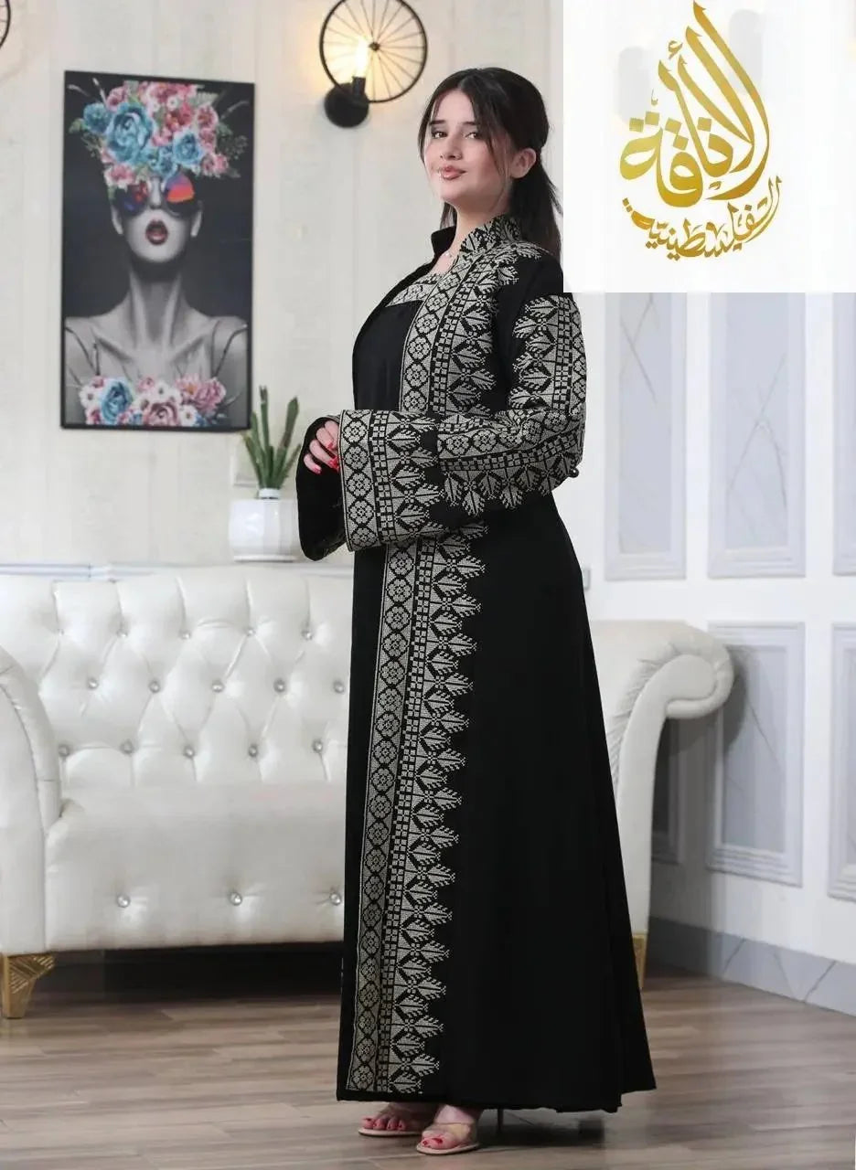 Luxurious Sanabel Kaftan Set - Gold & Silver Reed Silk Elegance Palestinian Elegance
