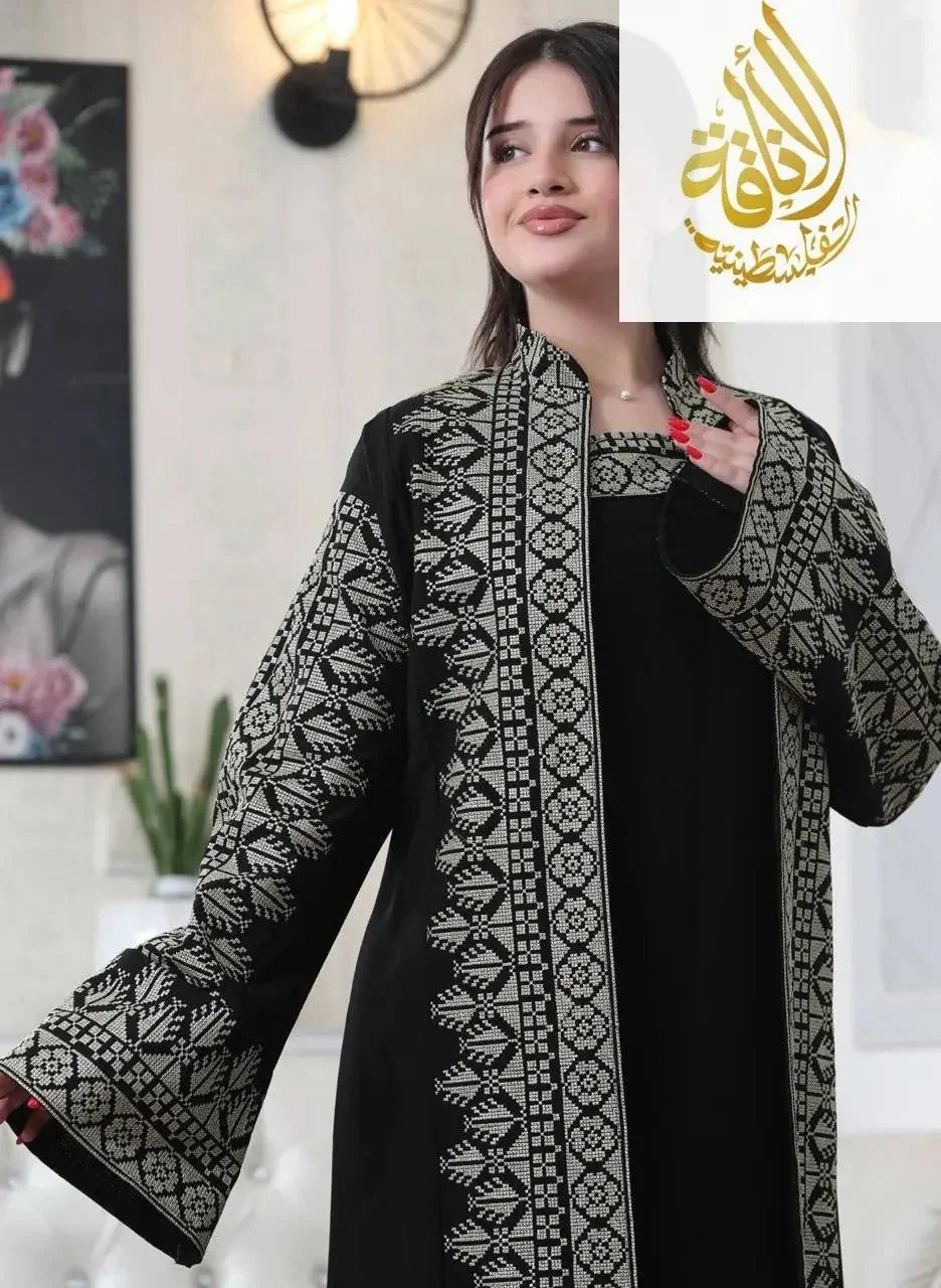 Luxurious Sanabel Kaftan Set - Gold & Silver Reed Silk Elegance Palestinian Elegance