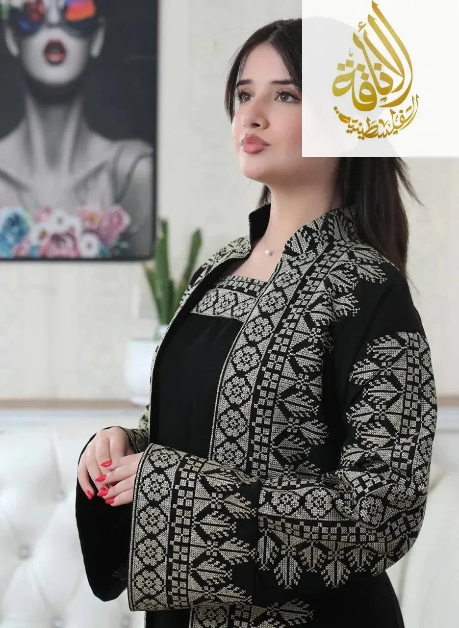 Luxurious Sanabel Kaftan Set - Gold & Silver Reed Silk Elegance Palestinian Elegance