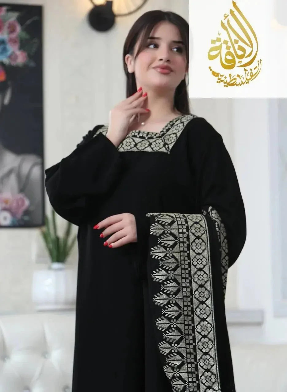 Luxurious Sanabel Kaftan Set - Gold & Silver Reed Silk Elegance Palestinian Elegance