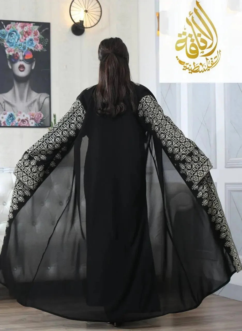 Luxurious Sanabel Kaftan Set - Gold & Silver Reed Silk Elegance Palestinian Elegance