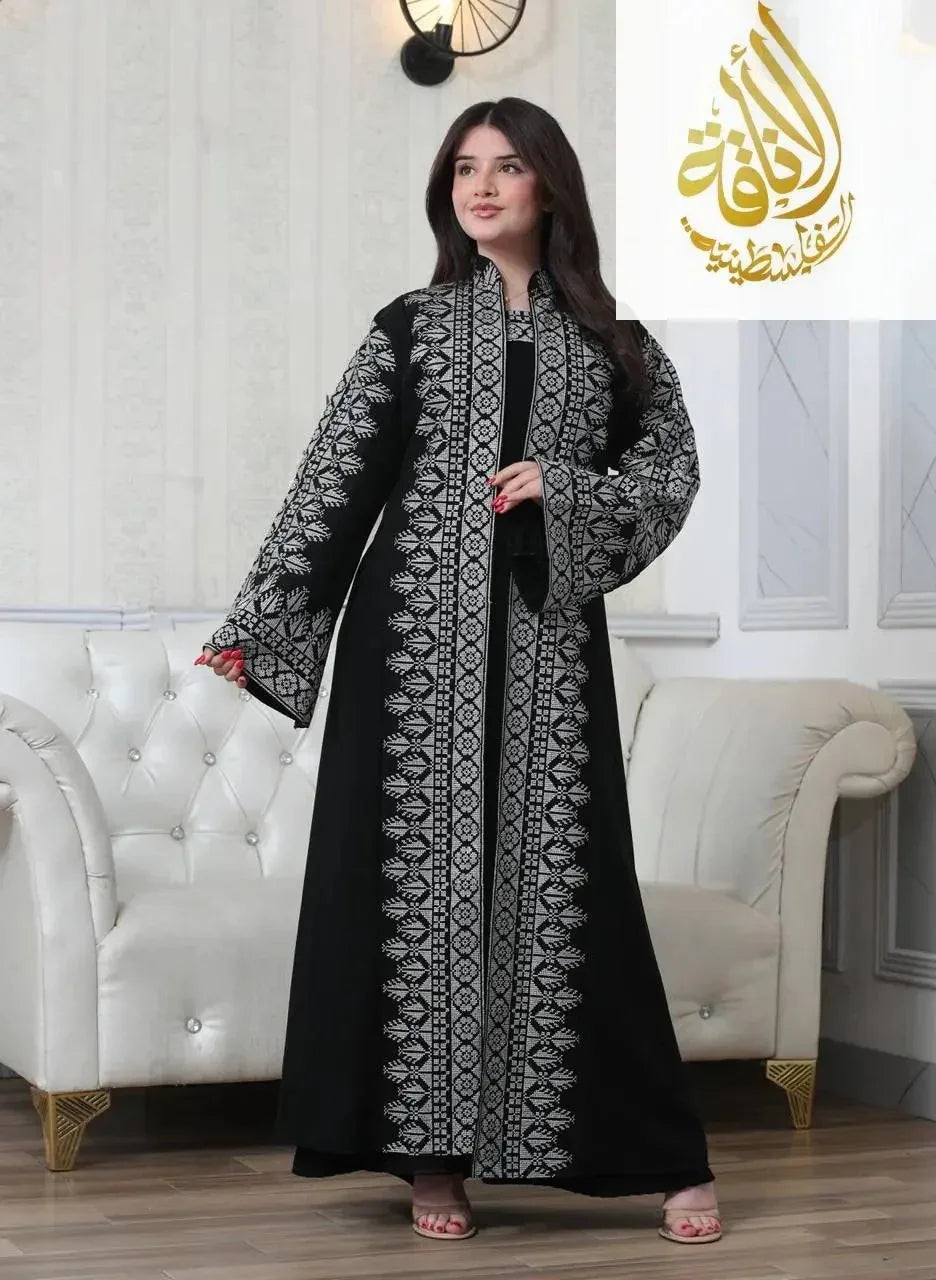 Luxurious Sanabel Kaftan Set - Gold & Silver Reed Silk Elegance Palestinian Elegance