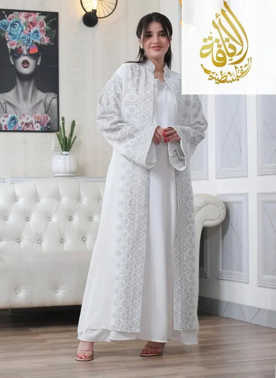 Luxurious Sanabel Kaftan Set - Gold & Silver Reed Silk Elegance Palestinian Elegance