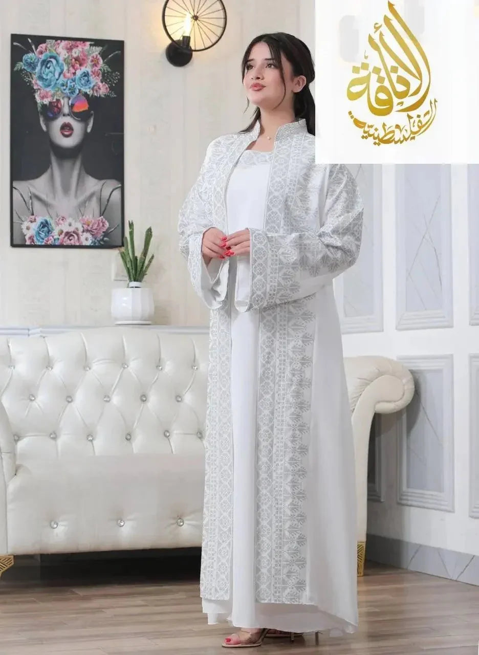 Luxurious Sanabel Kaftan Set - Gold & Silver Reed Silk Elegance Palestinian Elegance