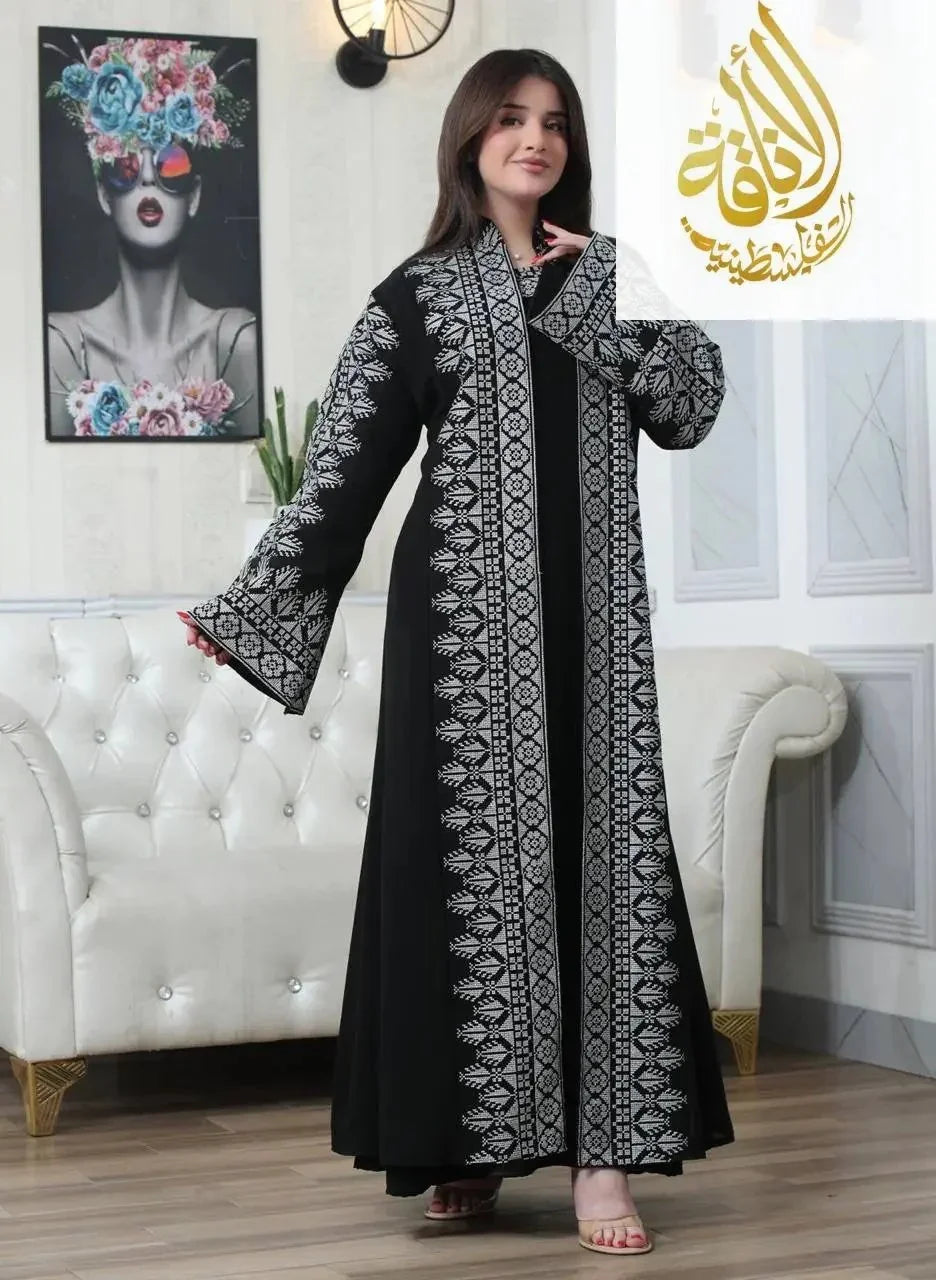 Luxurious Sanabel Kaftan Set - Gold & Silver Reed Silk Elegance Palestinian Elegance