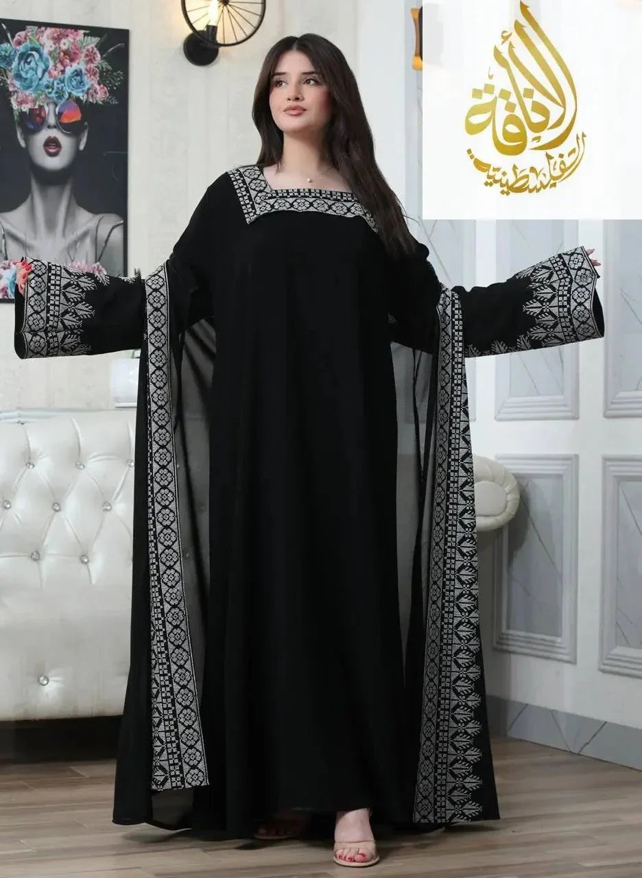 Luxurious Sanabel Kaftan Set - Gold & Silver Reed Silk Elegance Palestinian Elegance