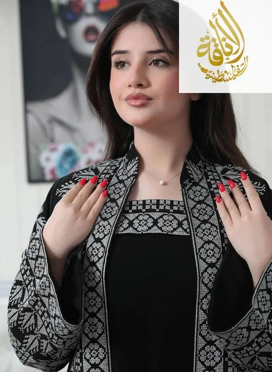 Luxurious Sanabel Kaftan Set - Gold & Silver Reed Silk Elegance Palestinian Elegance