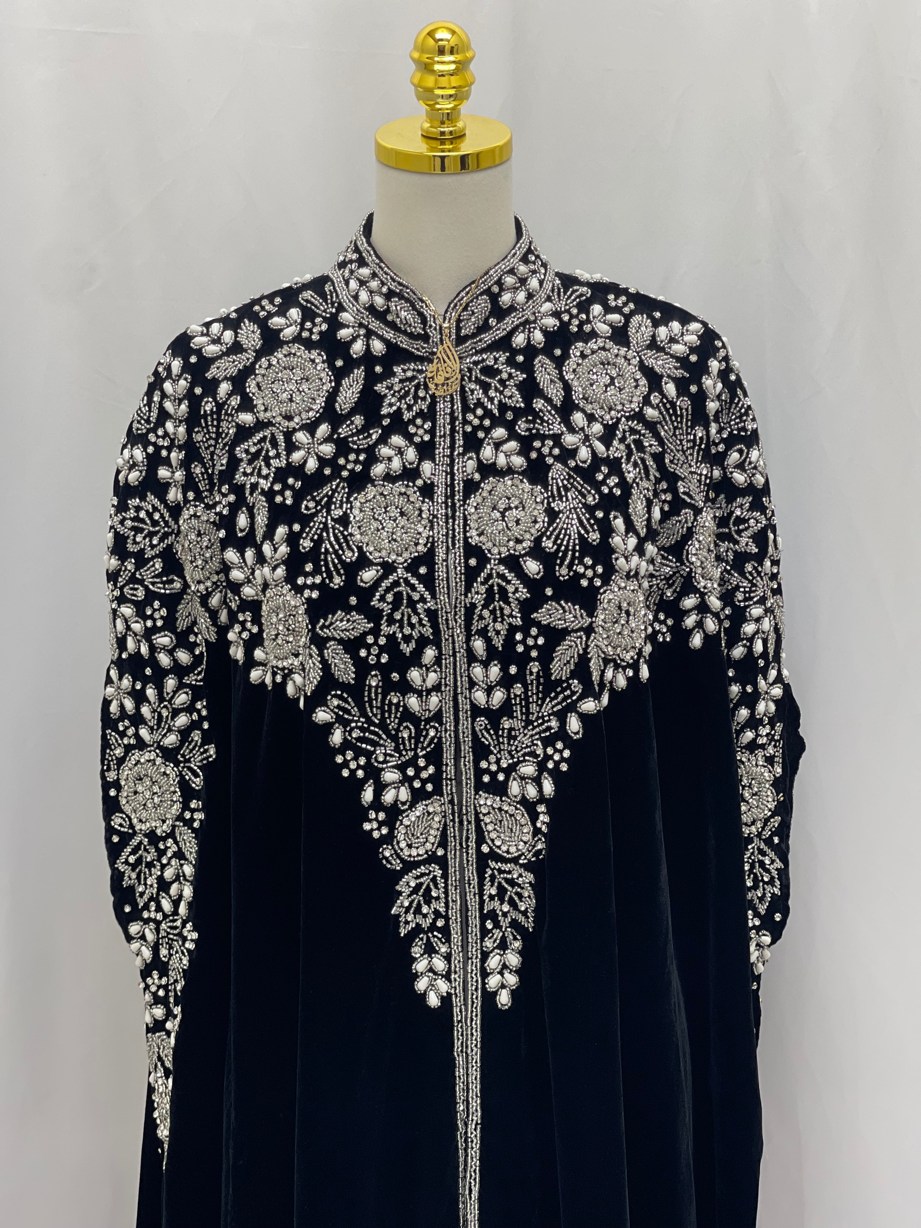 Luxury Black Blooming Embellished Cape - Palestinian Elegance