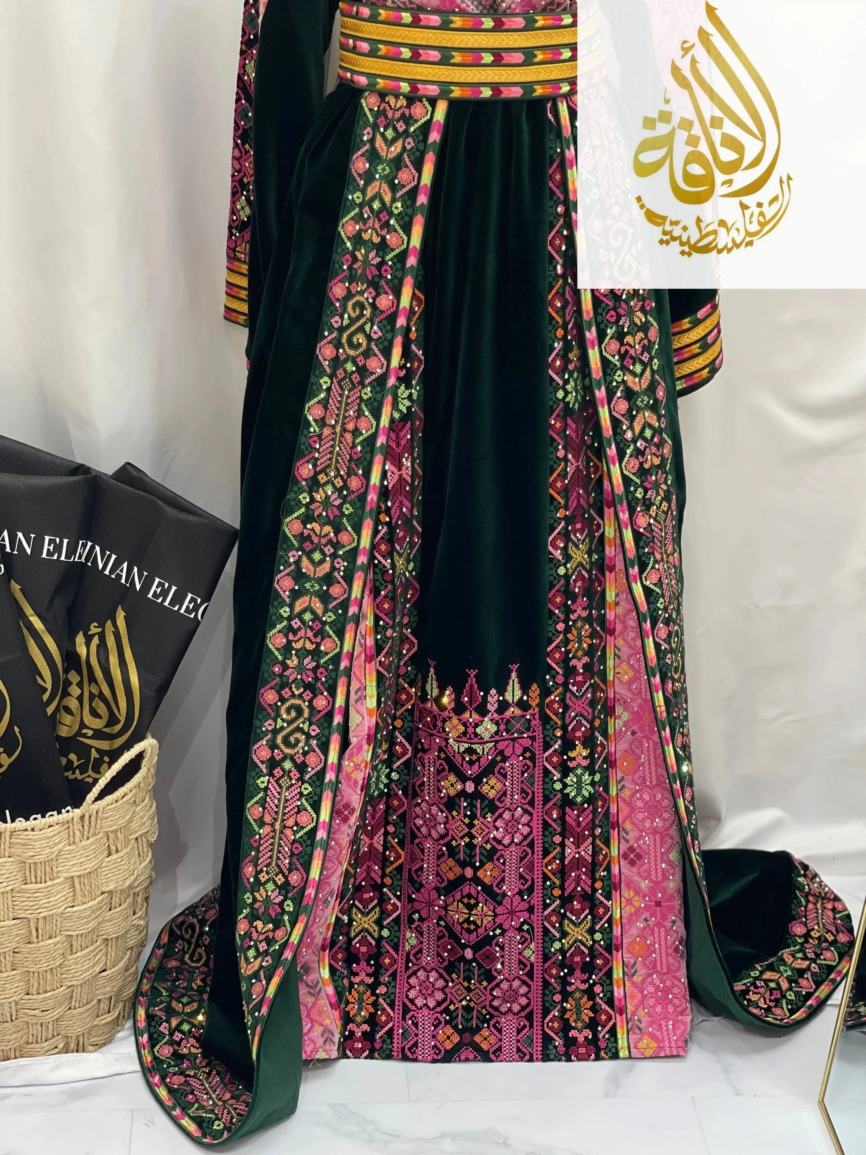 Madina Embroidered Velvet Thoub With Skirt Palestinian Elegance