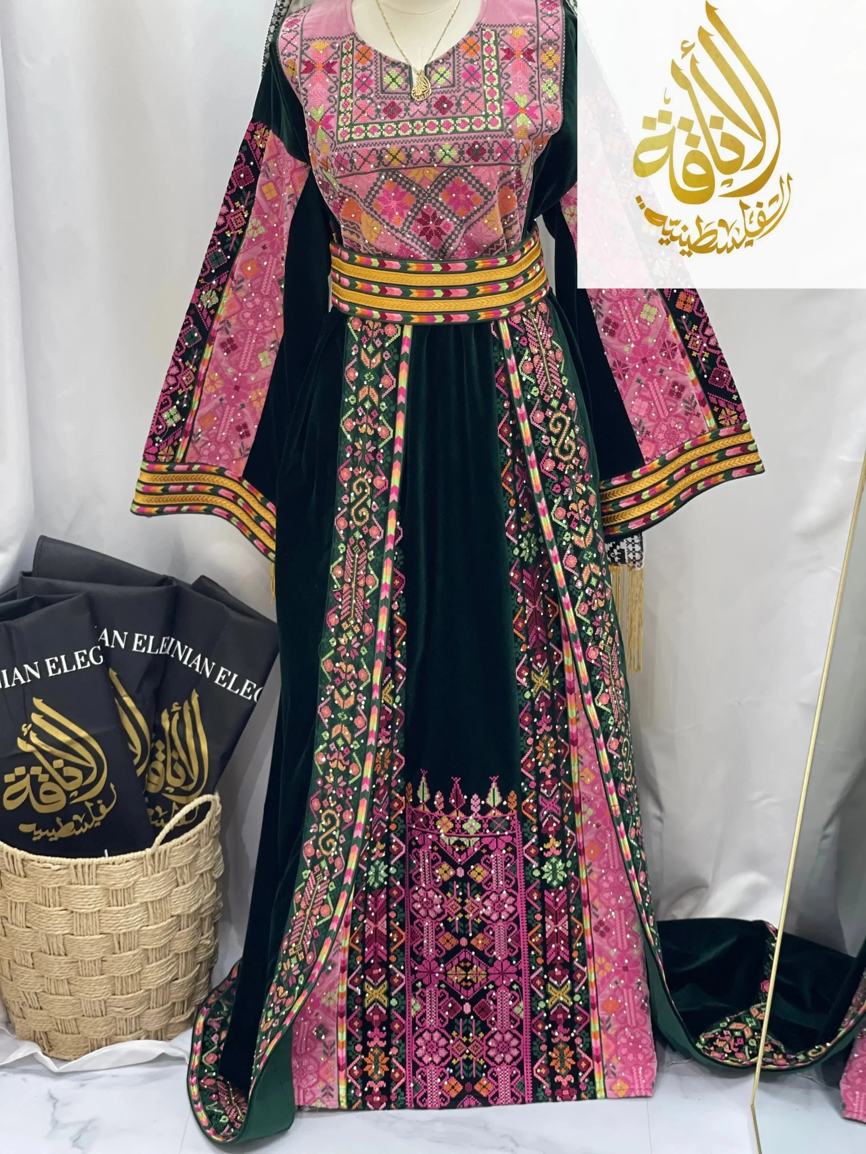 Madina Embroidered Velvet Thoub With Skirt Palestinian Elegance