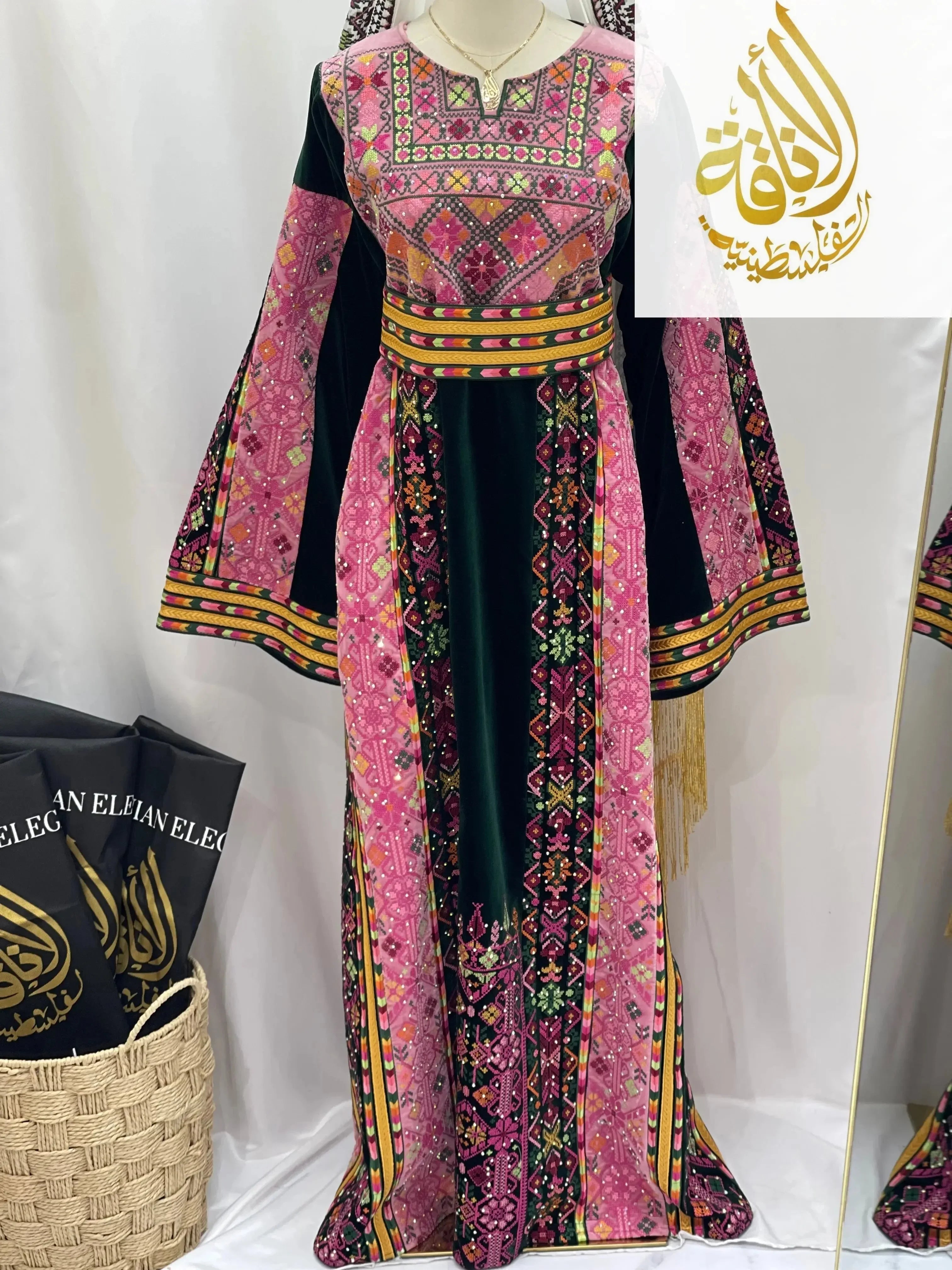 Madina Embroidered Velvet Thoub With Skirt Palestinian Elegance