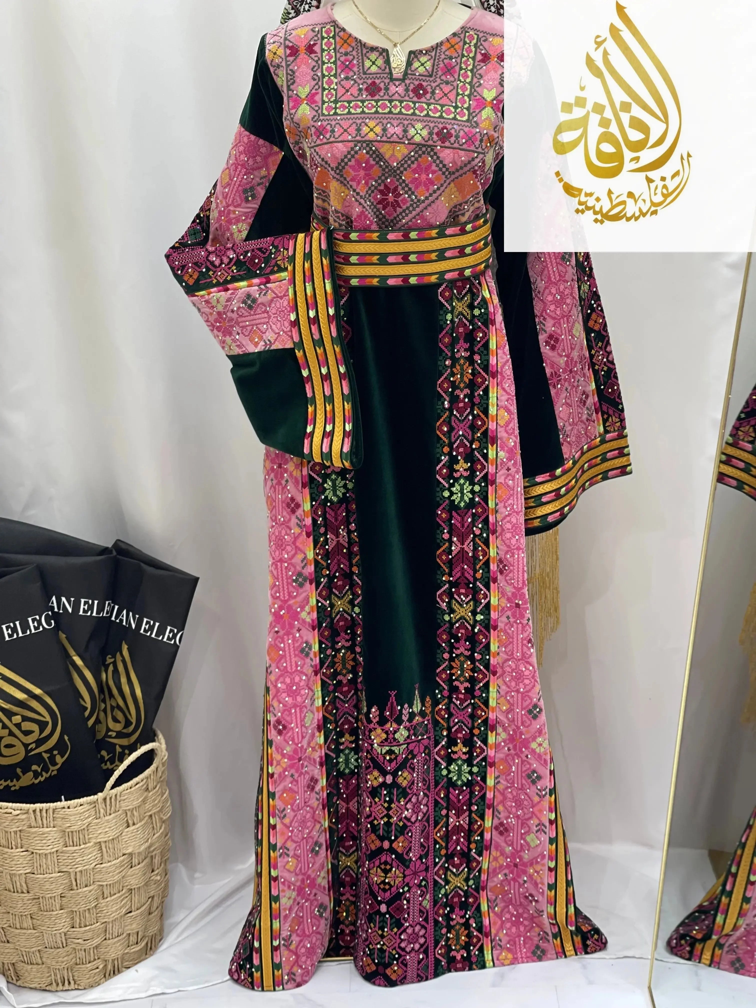 Madina Embroidered Velvet Thoub With Skirt Palestinian Elegance