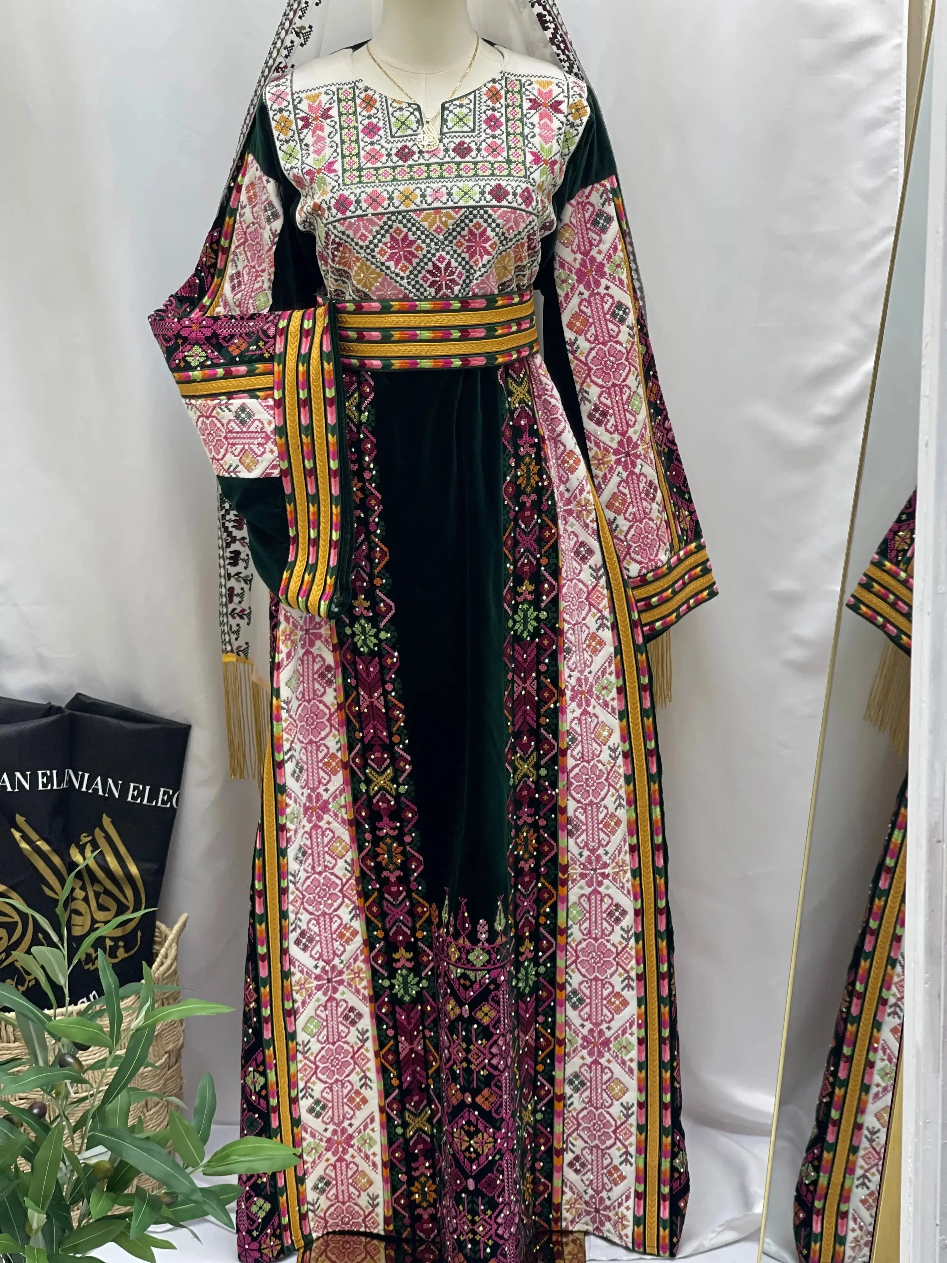 Madina Embroidered Velvet Thoub With Skirt Palestinian Elegance