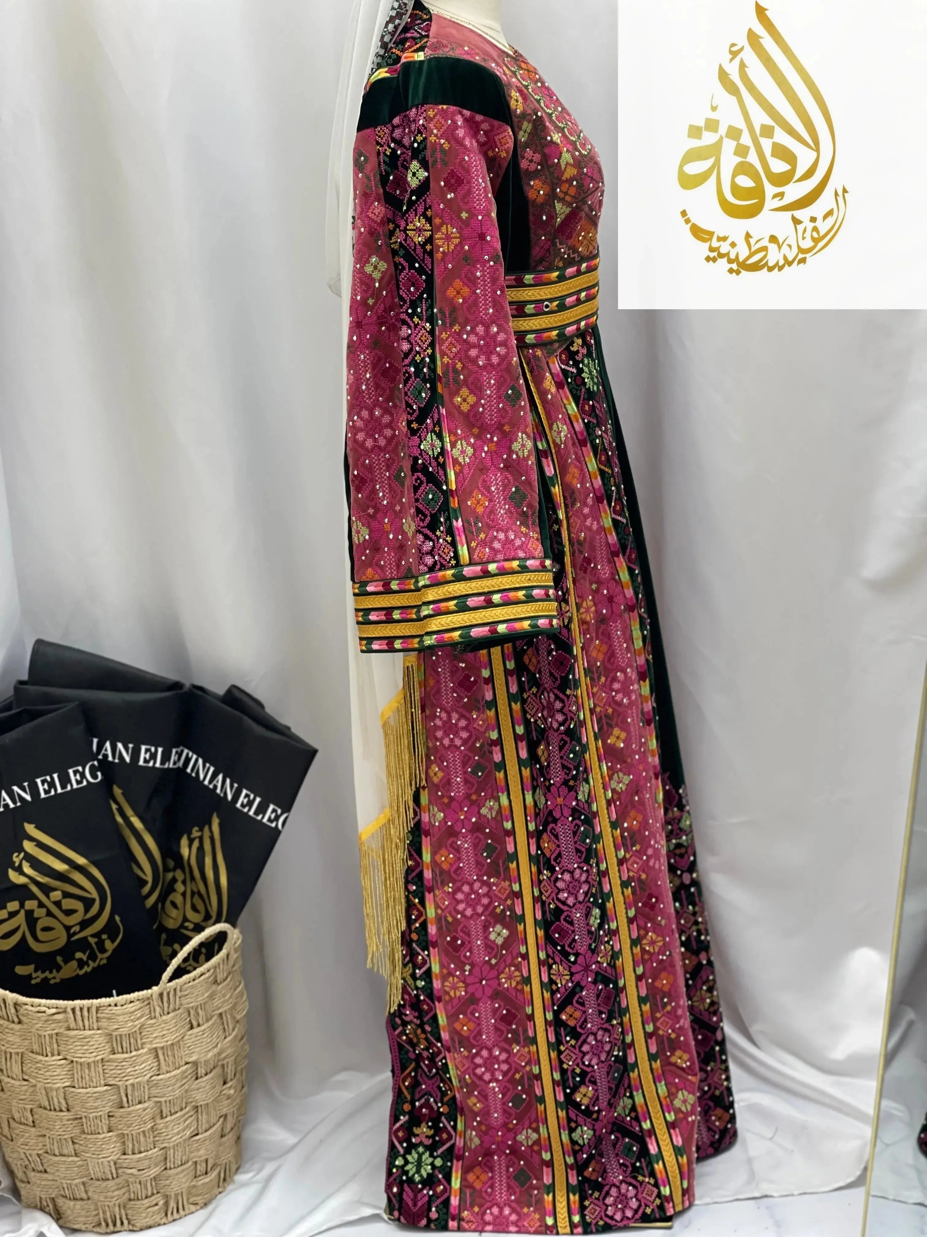 Madina Embroidered Velvet Thoub With Skirt Palestinian Elegance