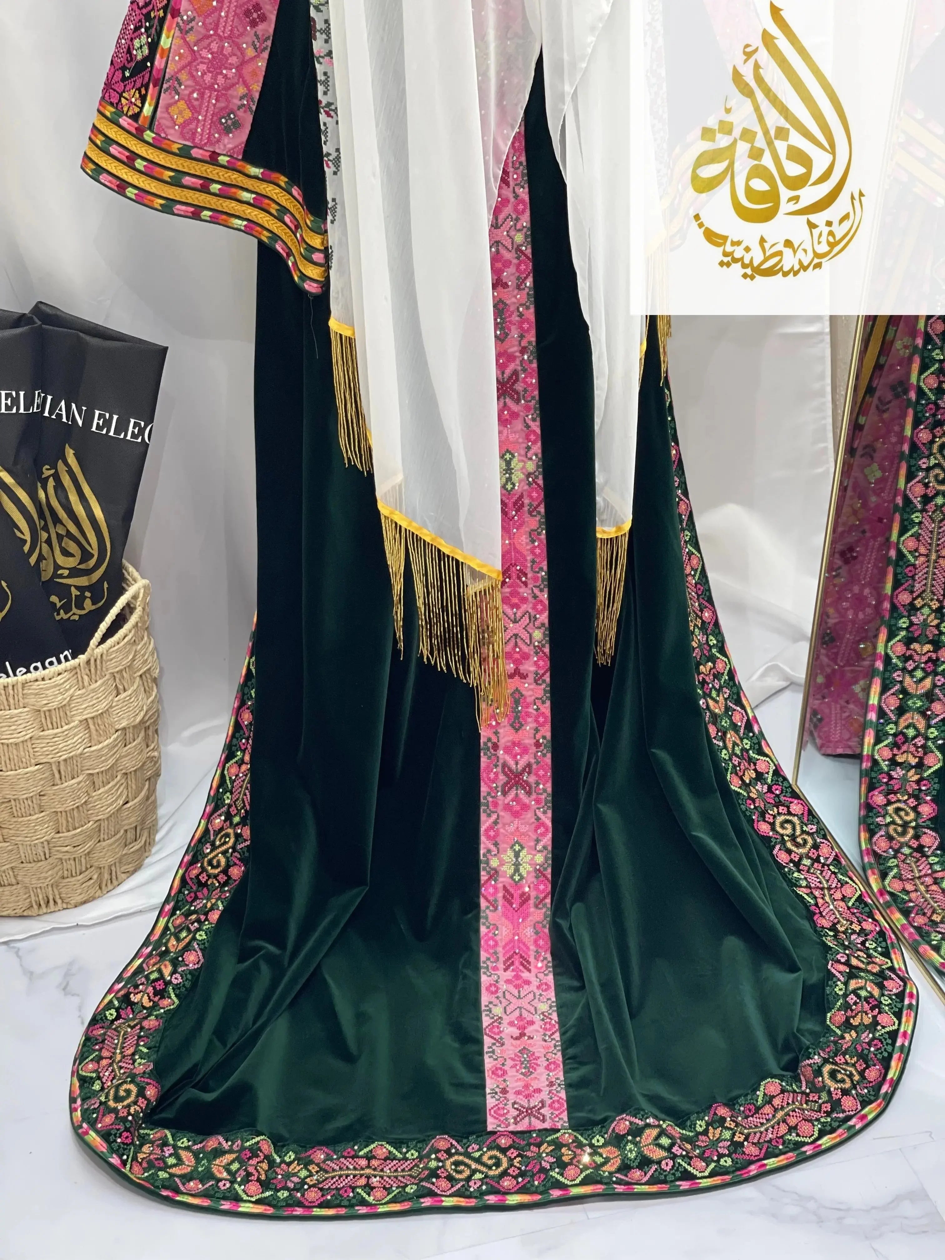 Madina Embroidered Velvet Thoub With Skirt Palestinian Elegance