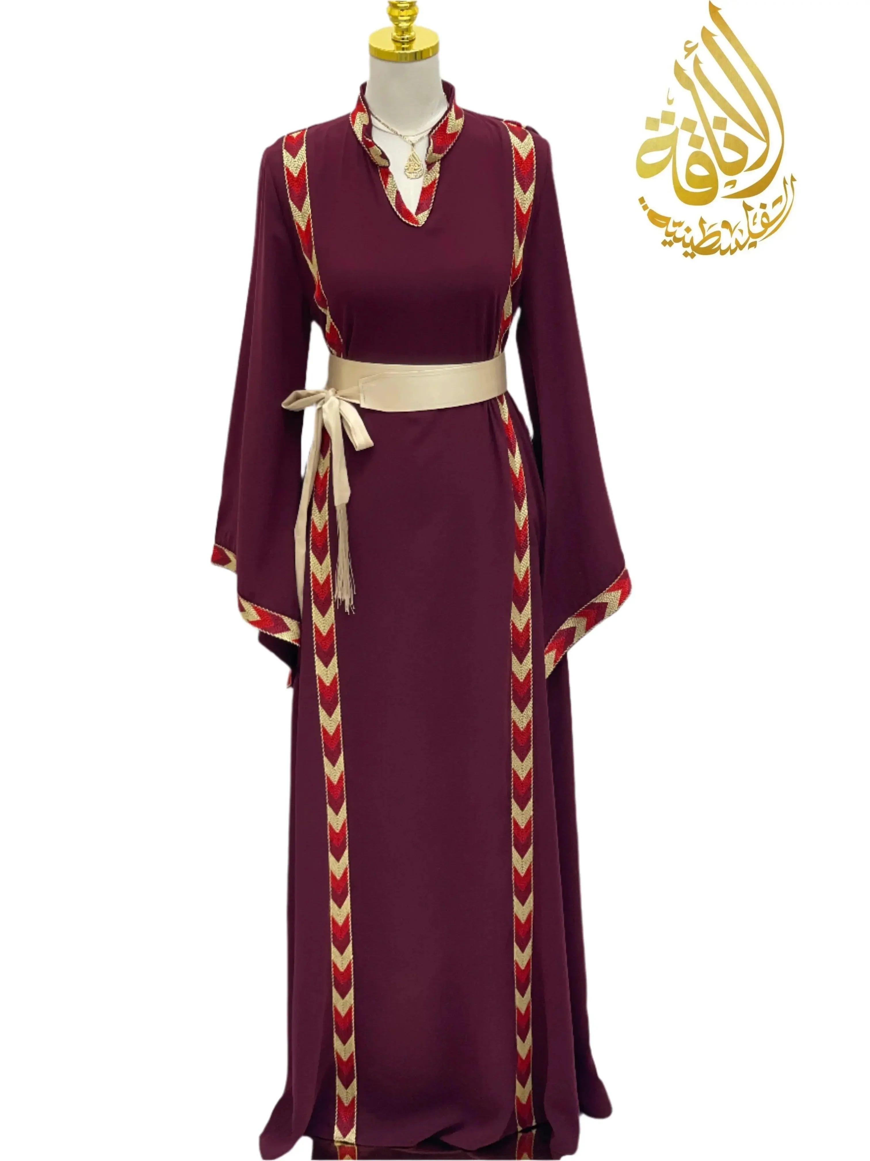 New Maroon Sabal Embroidered Thoub - Timeless Elegance - Palestinian Elegance