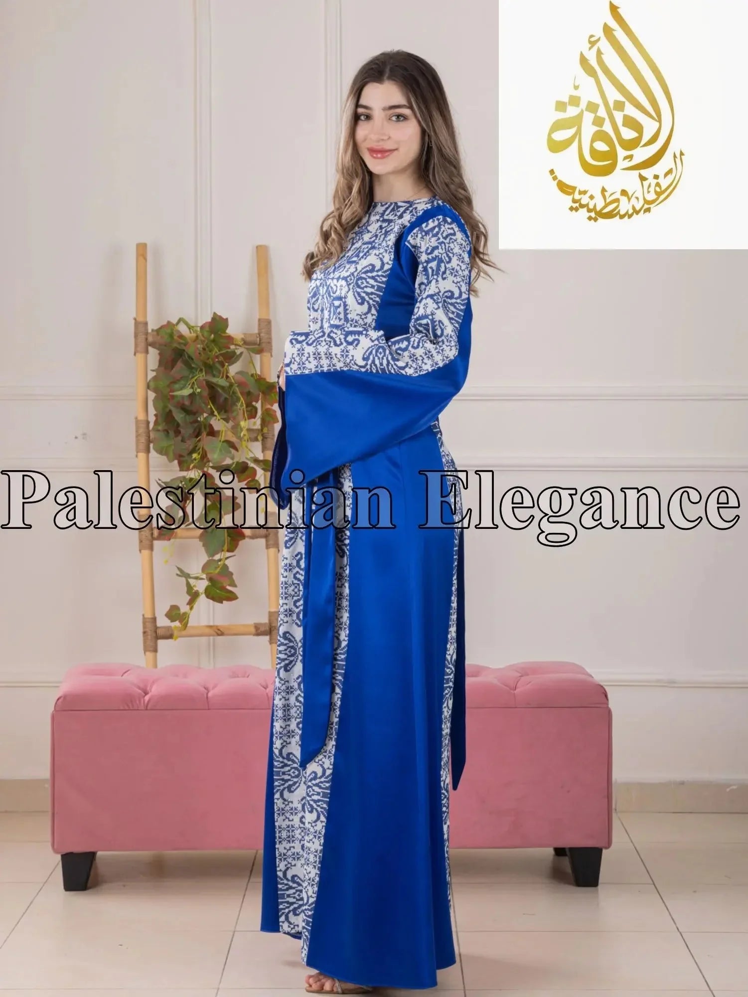 Elegant Modern Zahra Dress – Hand-Embroidered Palestinian Thobe with Heritage Detailing