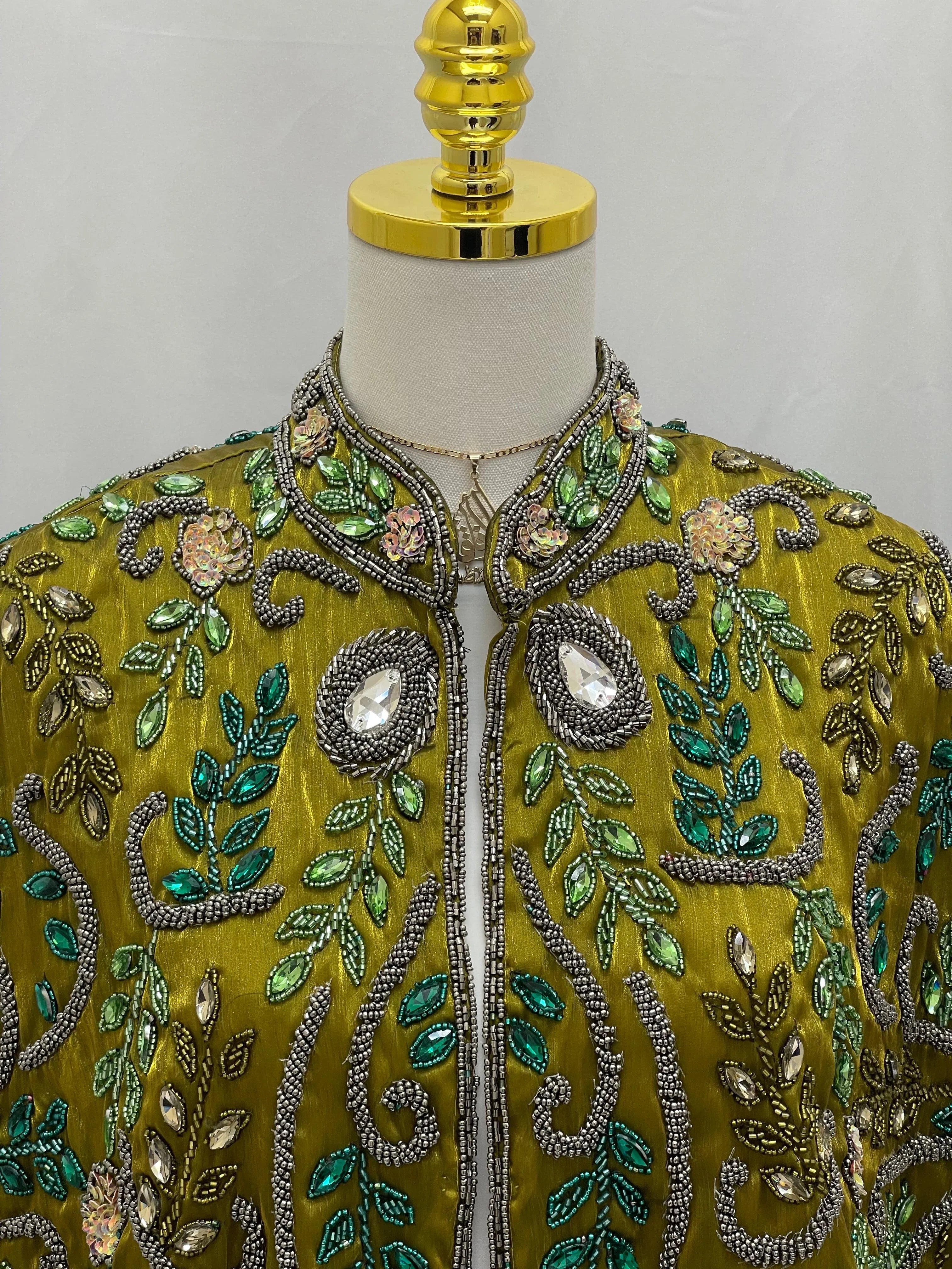 Olive Luxury Bejeweled Cape – Statement Elegance & Modern Sophistication - Palestinian Elegance