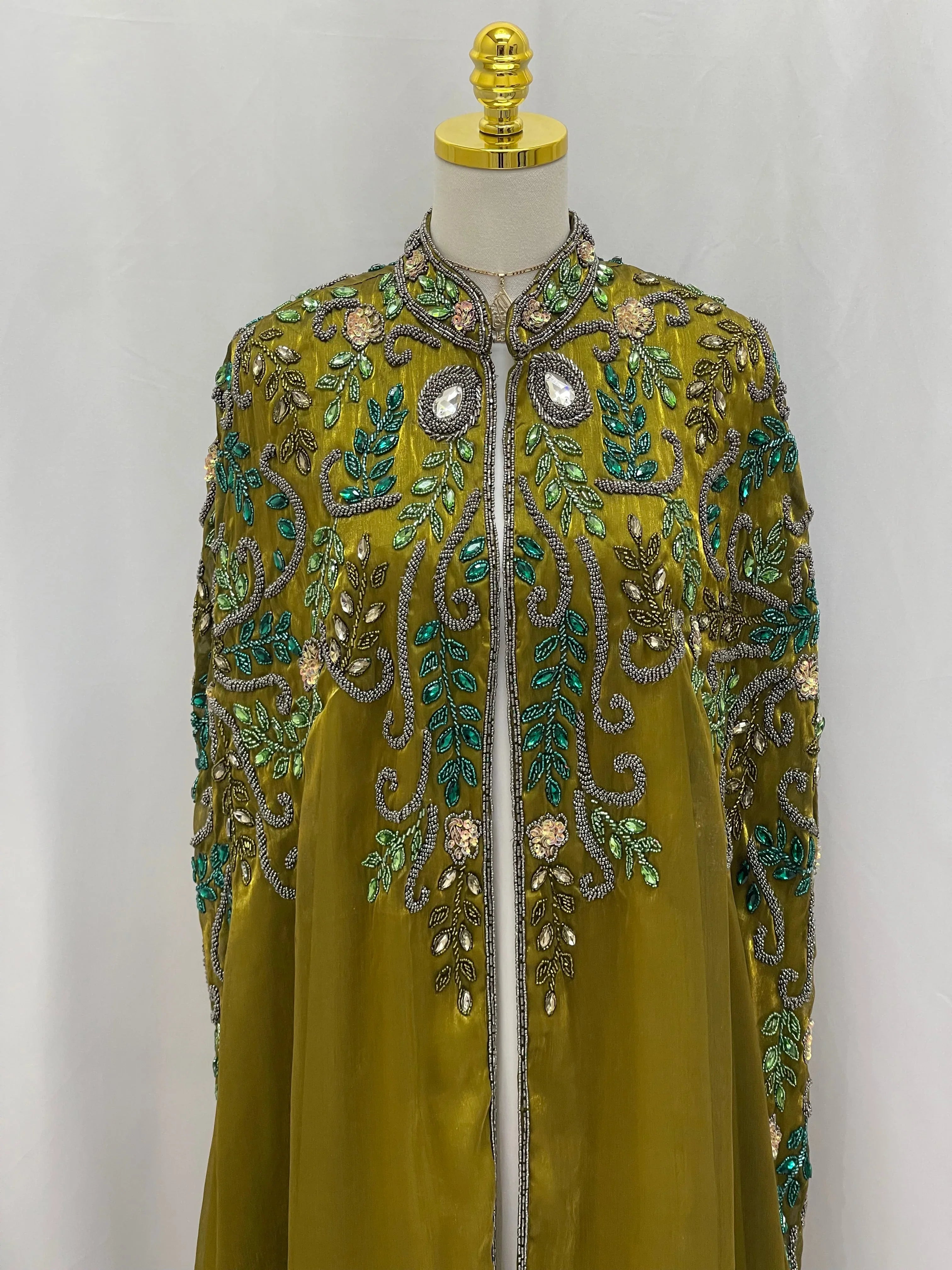 Olive Luxury Bejeweled Cape – Statement Elegance & Modern Sophistication - Palestinian Elegance