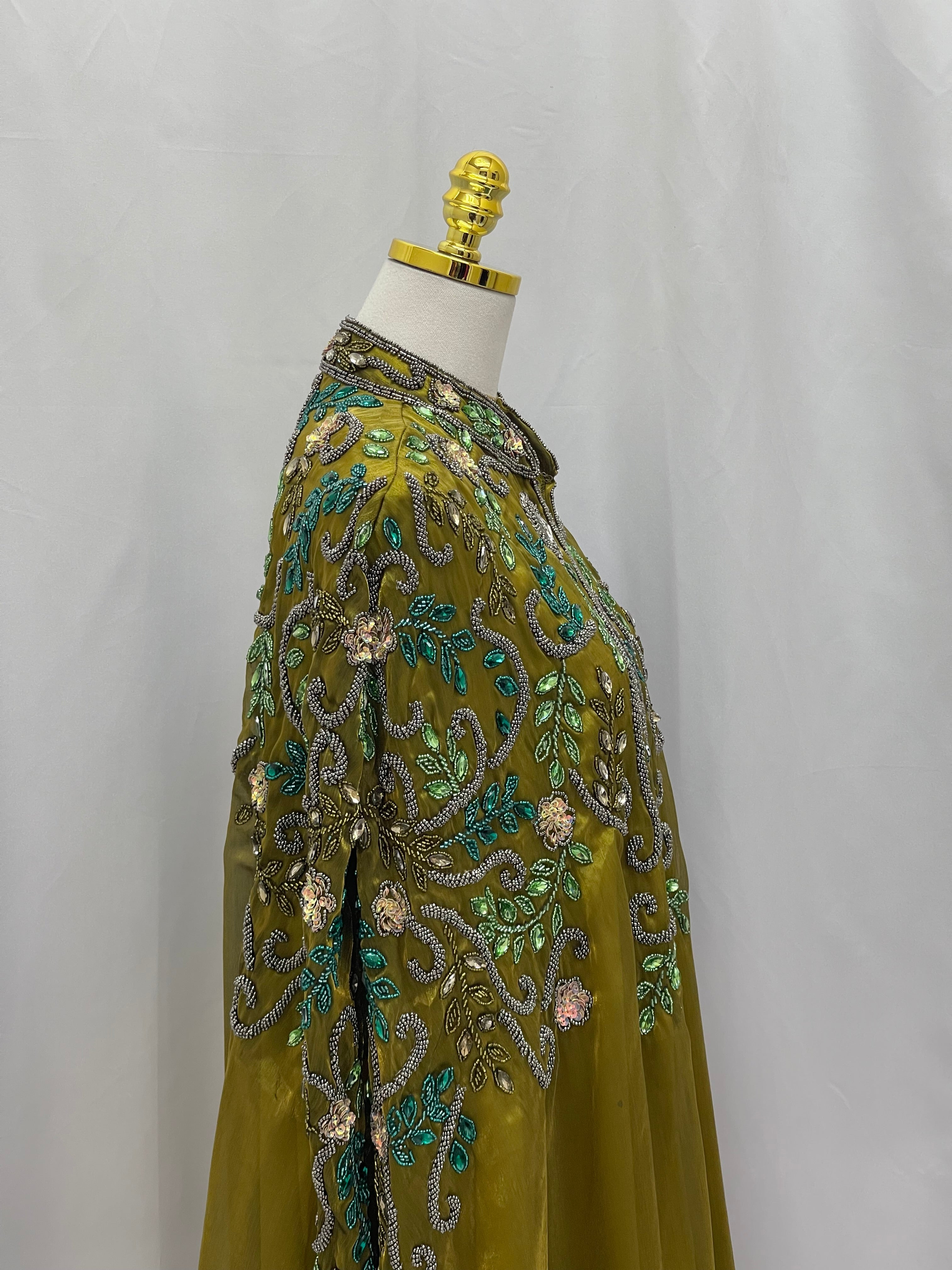 Olive Luxury Bejeweled Cape – Statement Elegance & Modern Sophistication - Palestinian Elegance
