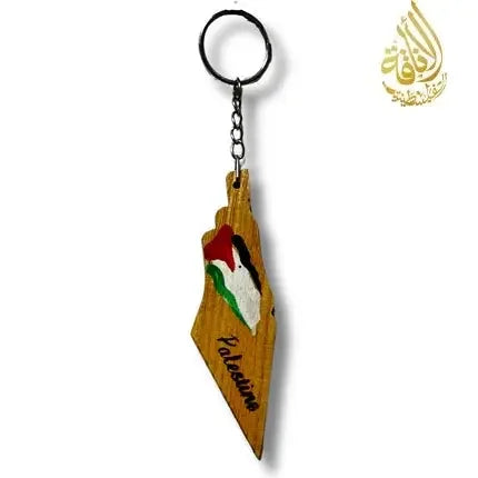 Painted Palestine Flag on Wood-Shaped Palestine Keychain Palestinian Elegance