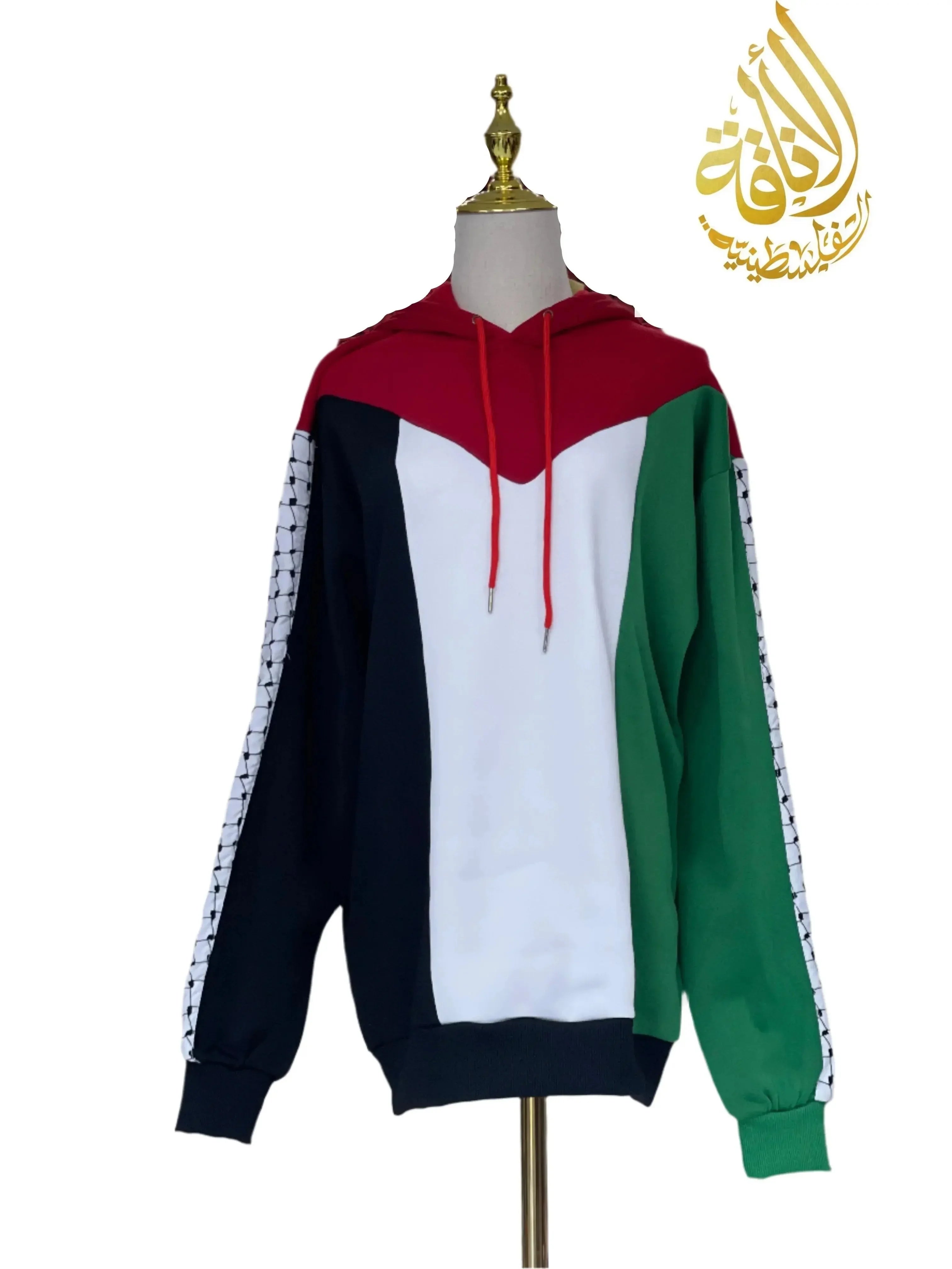 Palestine Pullover Hoodie with Kufiyeh Sleeves - Unisex Cultural Apparel Palestinian Elegance