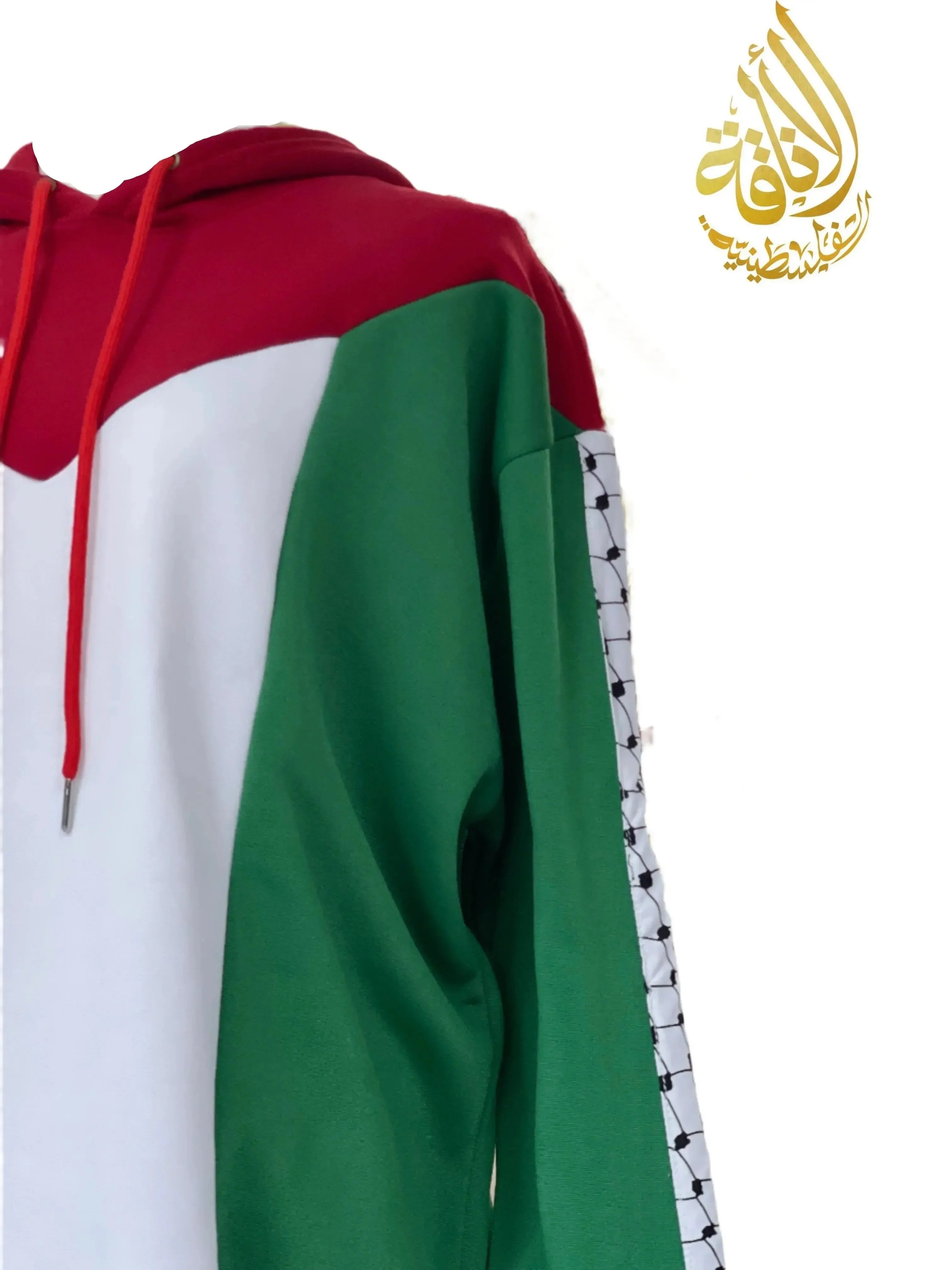 Palestine Pullover Hoodie with Kufiyeh Sleeves - Unisex Cultural Apparel Palestinian Elegance