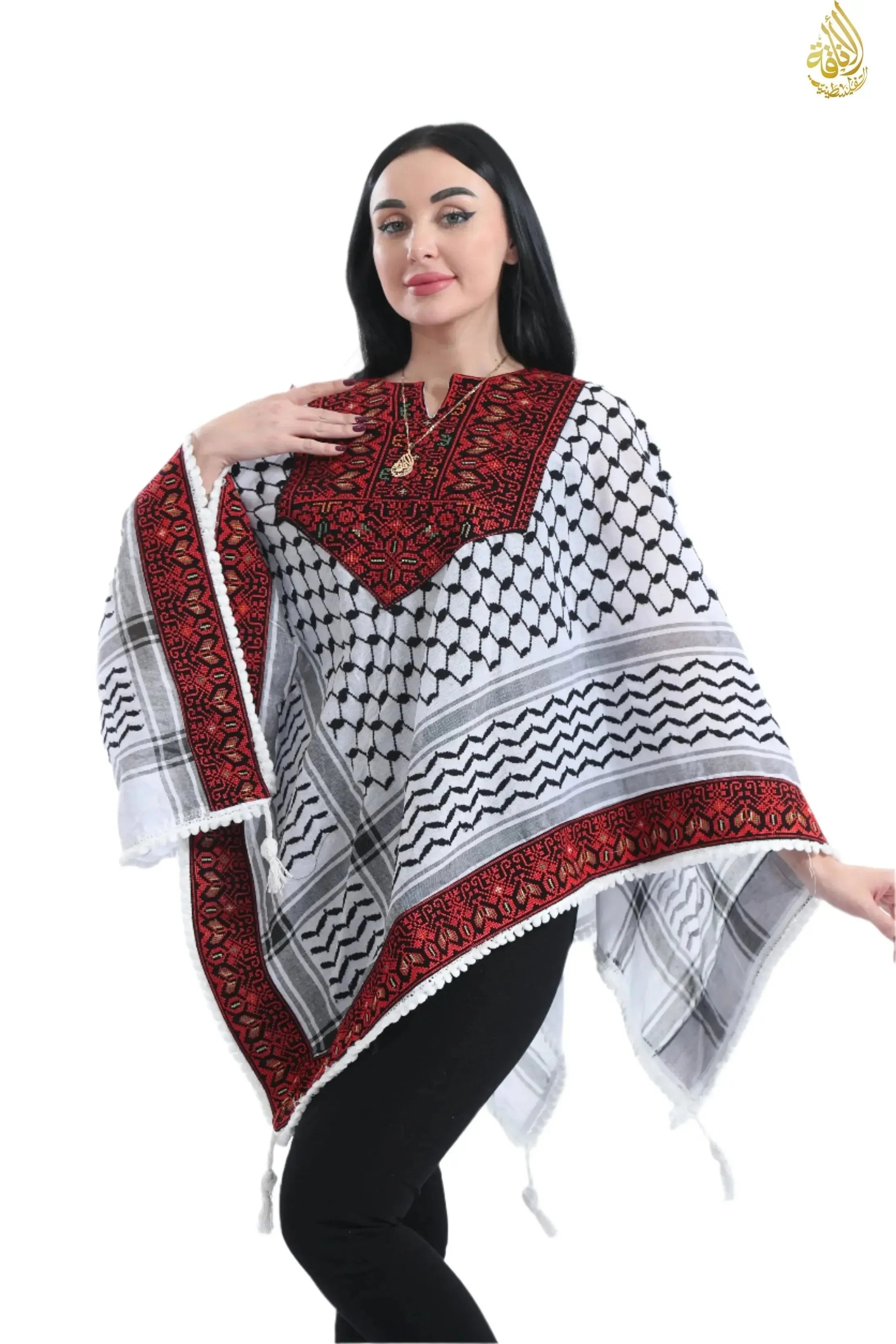 Palestinian Elegance Embroidered Kuffiyeh Poncho Palestinian Elegance