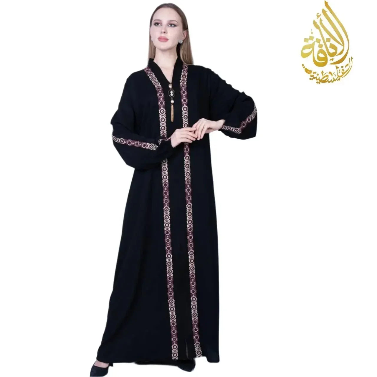 Palestinian Elegance Plus Size Zipper Abaya with Embroidery Palestinian Elegance