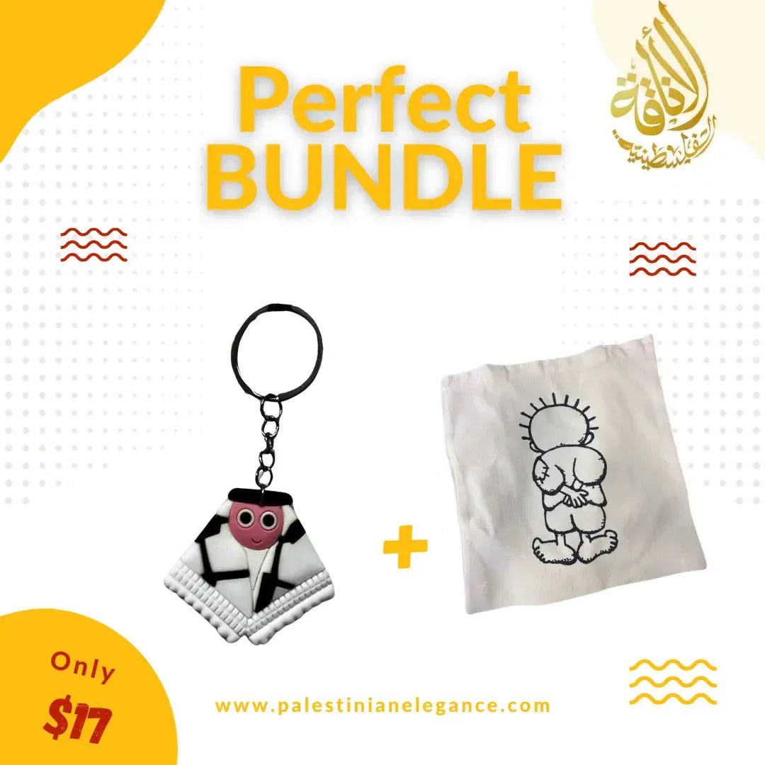 Palestinian Heritage Bundle: Keychain & Tote Bag Collection Palestinian Elegance