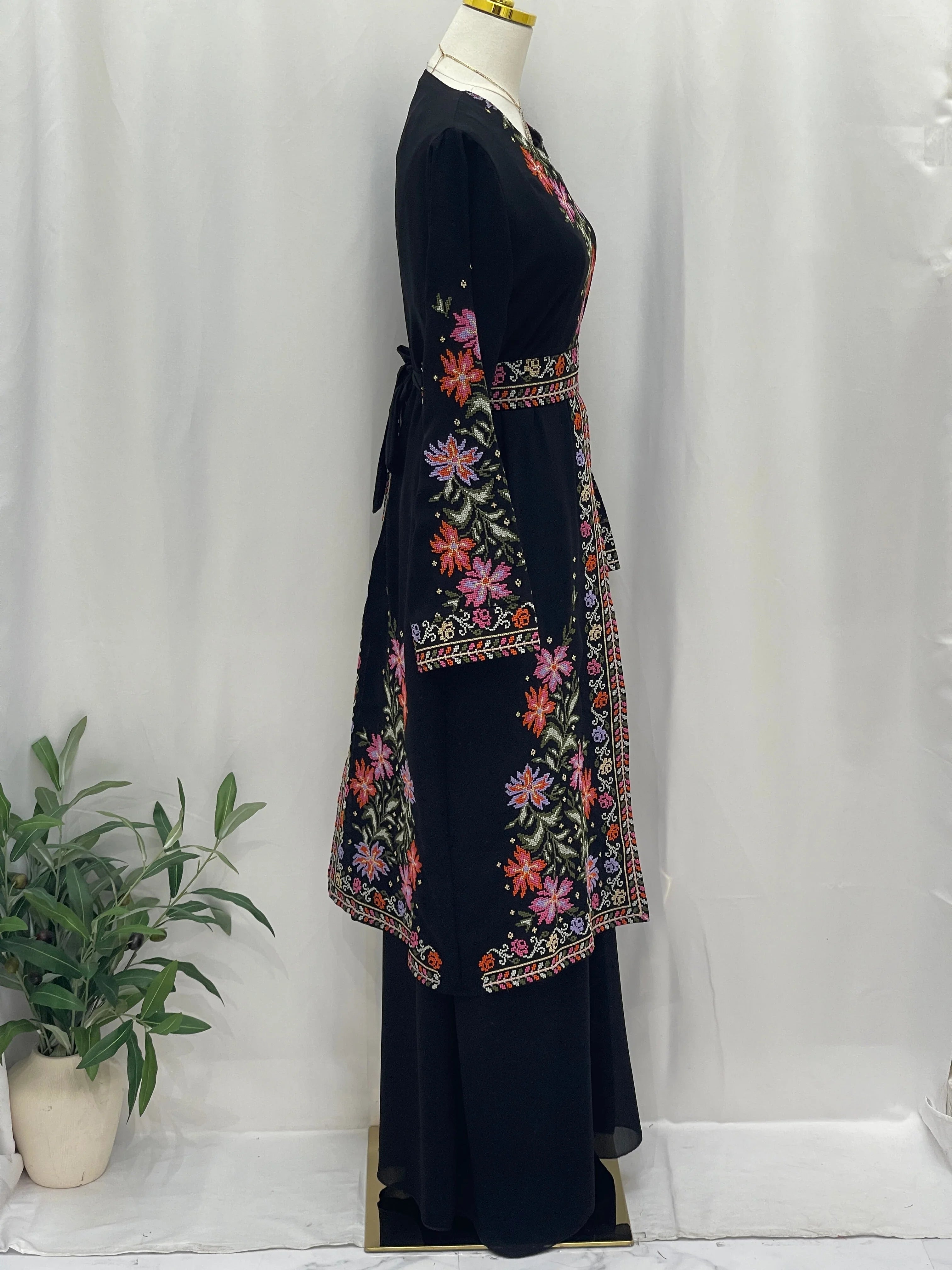 Rose Embroidered Dress Abaya in black with vibrant floral embroidery and elegant design