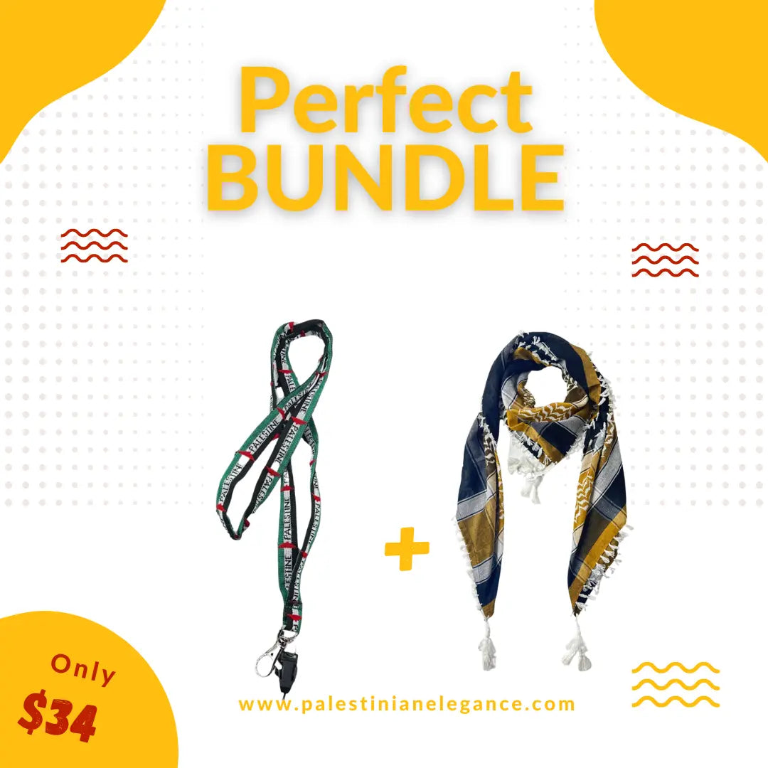 Heritage Harmony Bundle: Handmade Keychain/Necklace & Original Kuffiyeh Palestinian Elegance