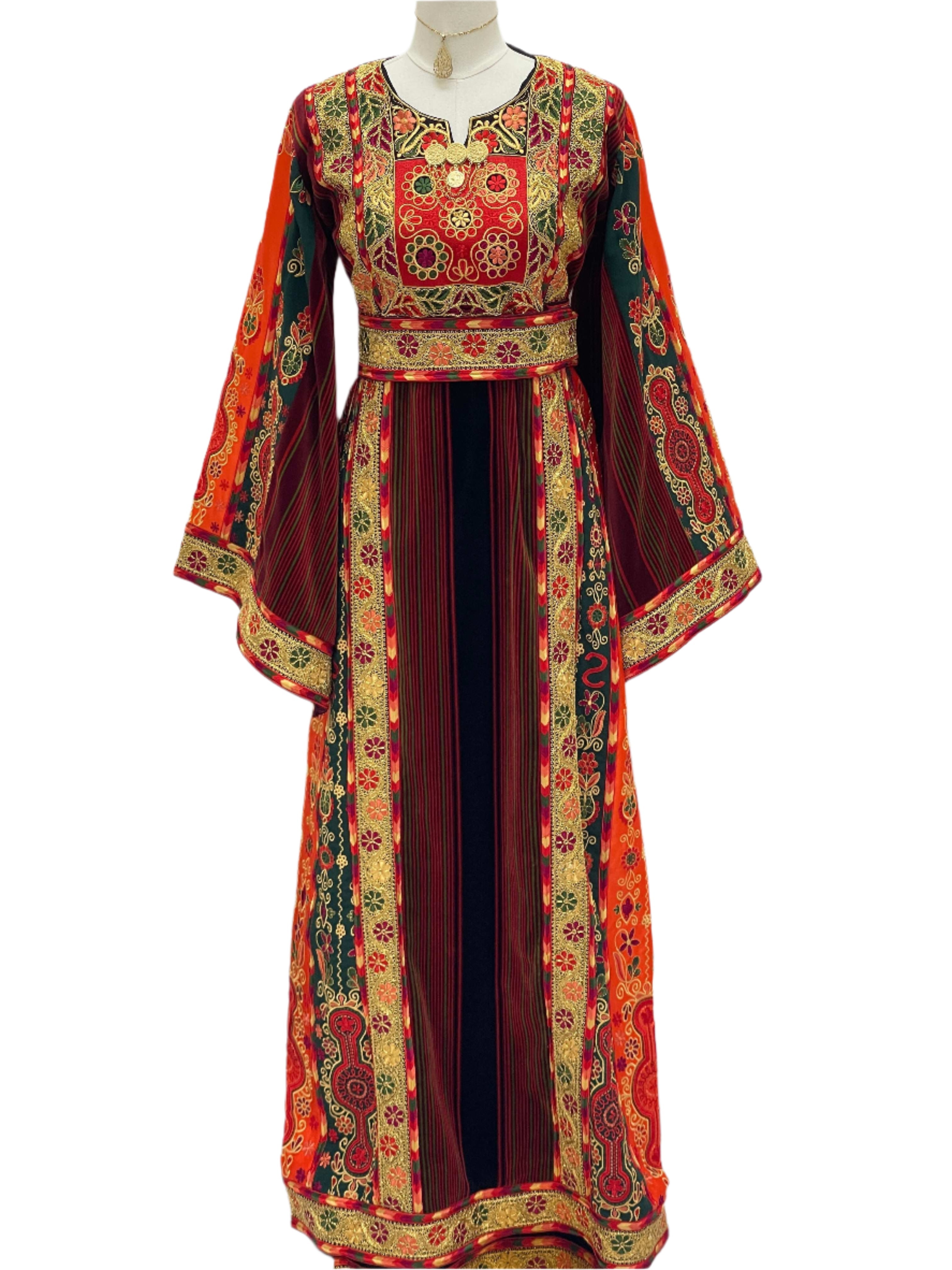 Embroidered Janna & Nar Malaka Kasab Thoub by Palestinian Elegance with colorful traditional patterns