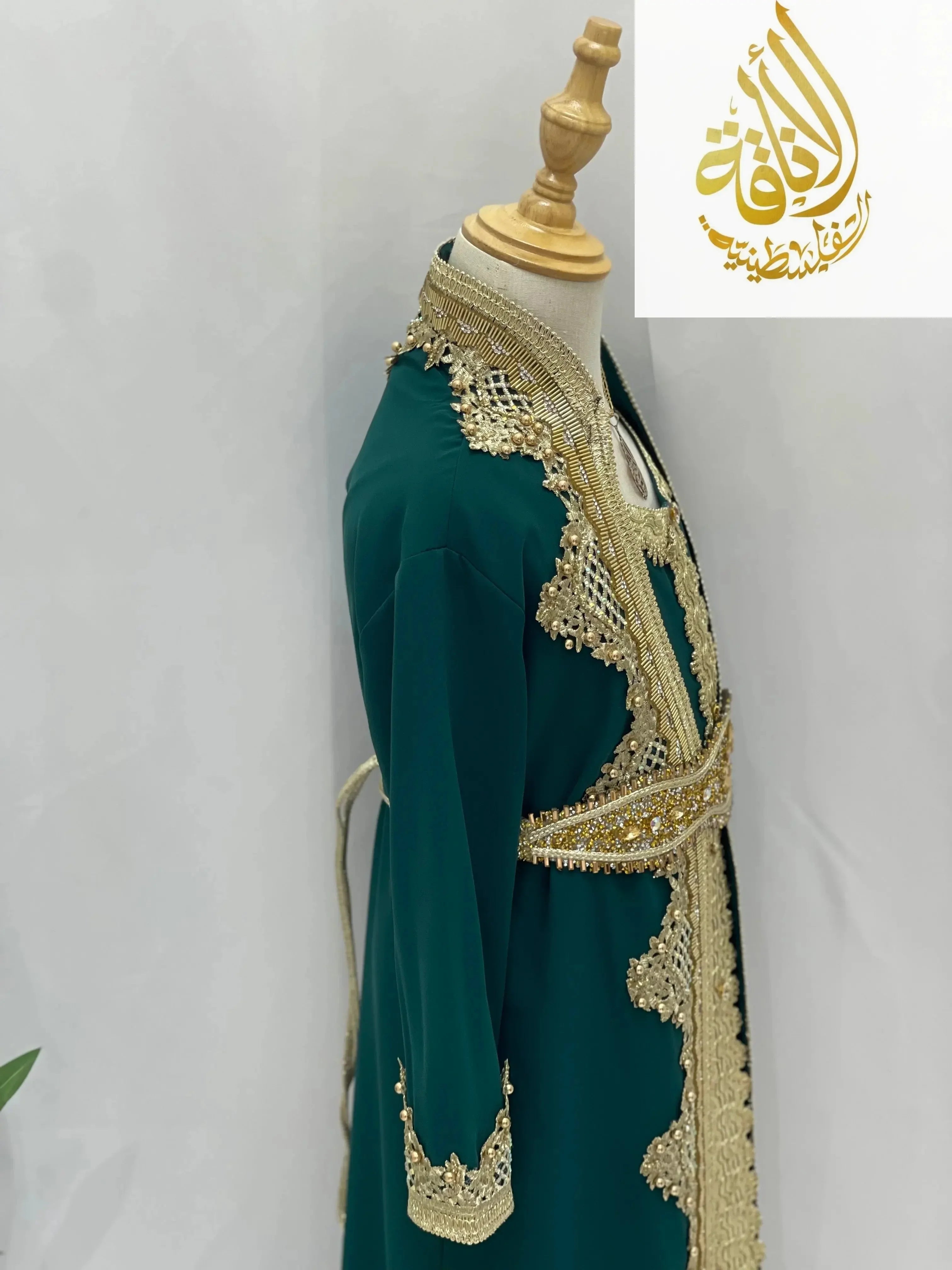 Princess Sema Girls Luxury Kaftan in green with gold embroidery and intricate traditional designs