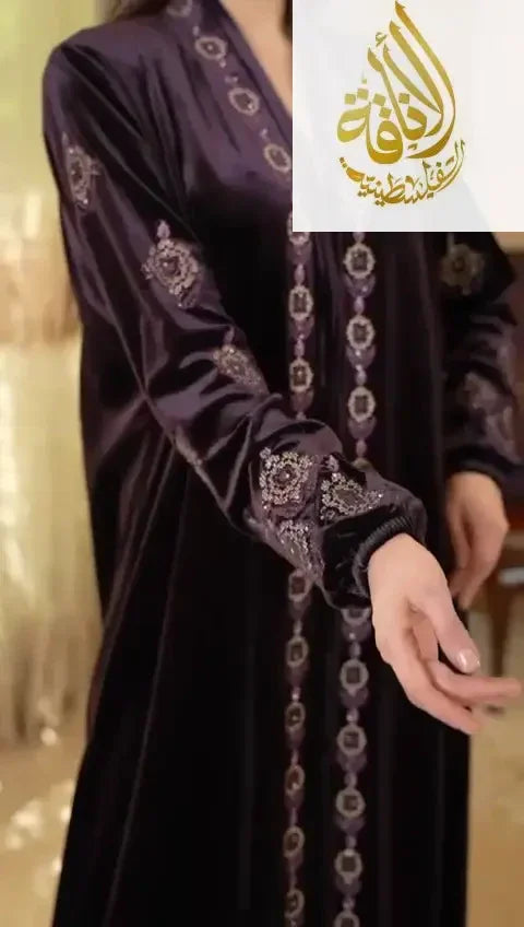 Purple Embroidered Velvet Abaya - Women's Luxurious and Elegant Fashion Palestinian Elegance