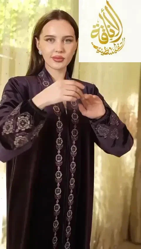 Purple Embroidered Velvet Abaya - Women's Luxurious and Elegant Fashion Palestinian Elegance