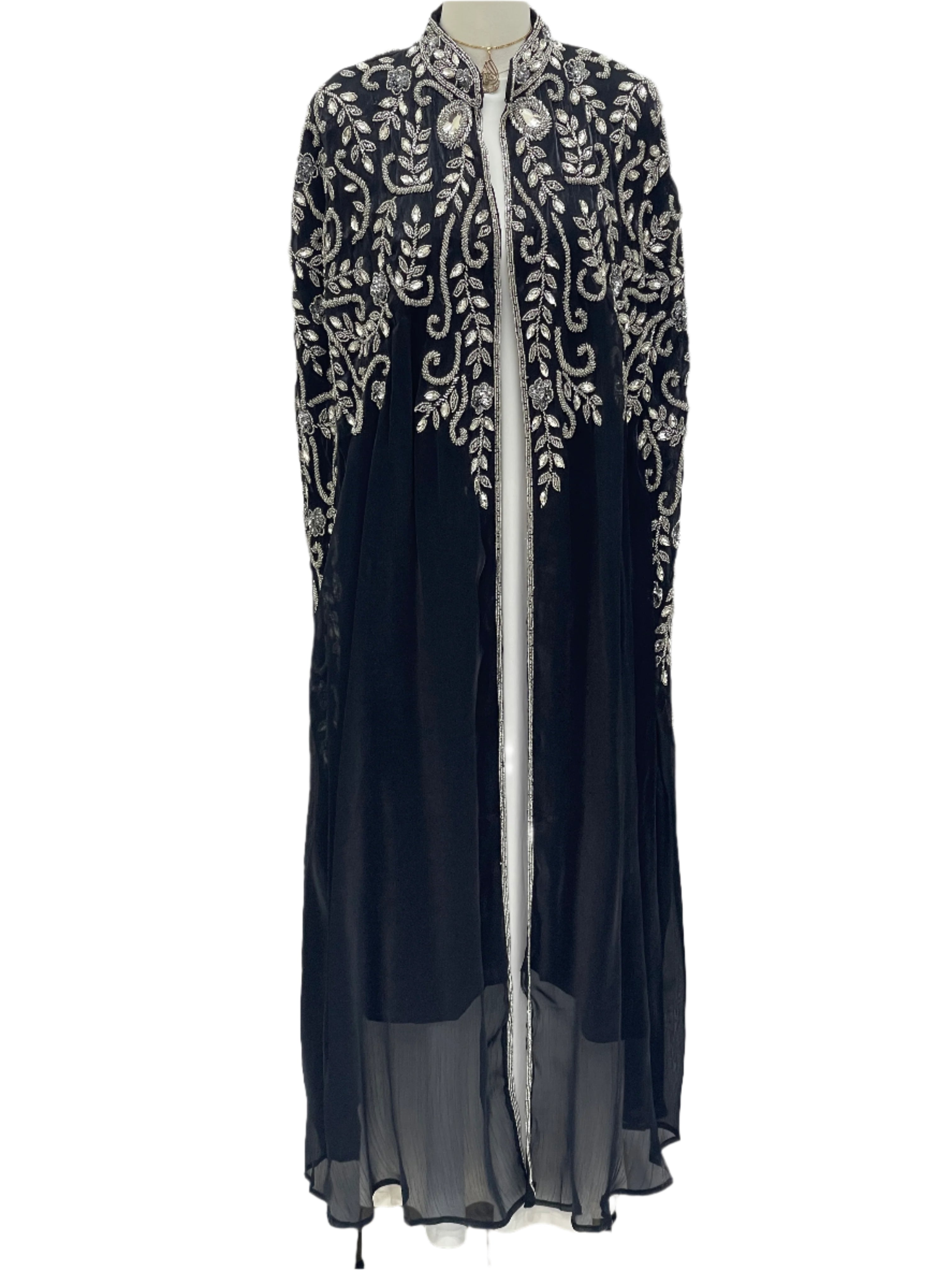 Rafah Luxury Regal Embellished Cape-Black - Palestinian Elegance