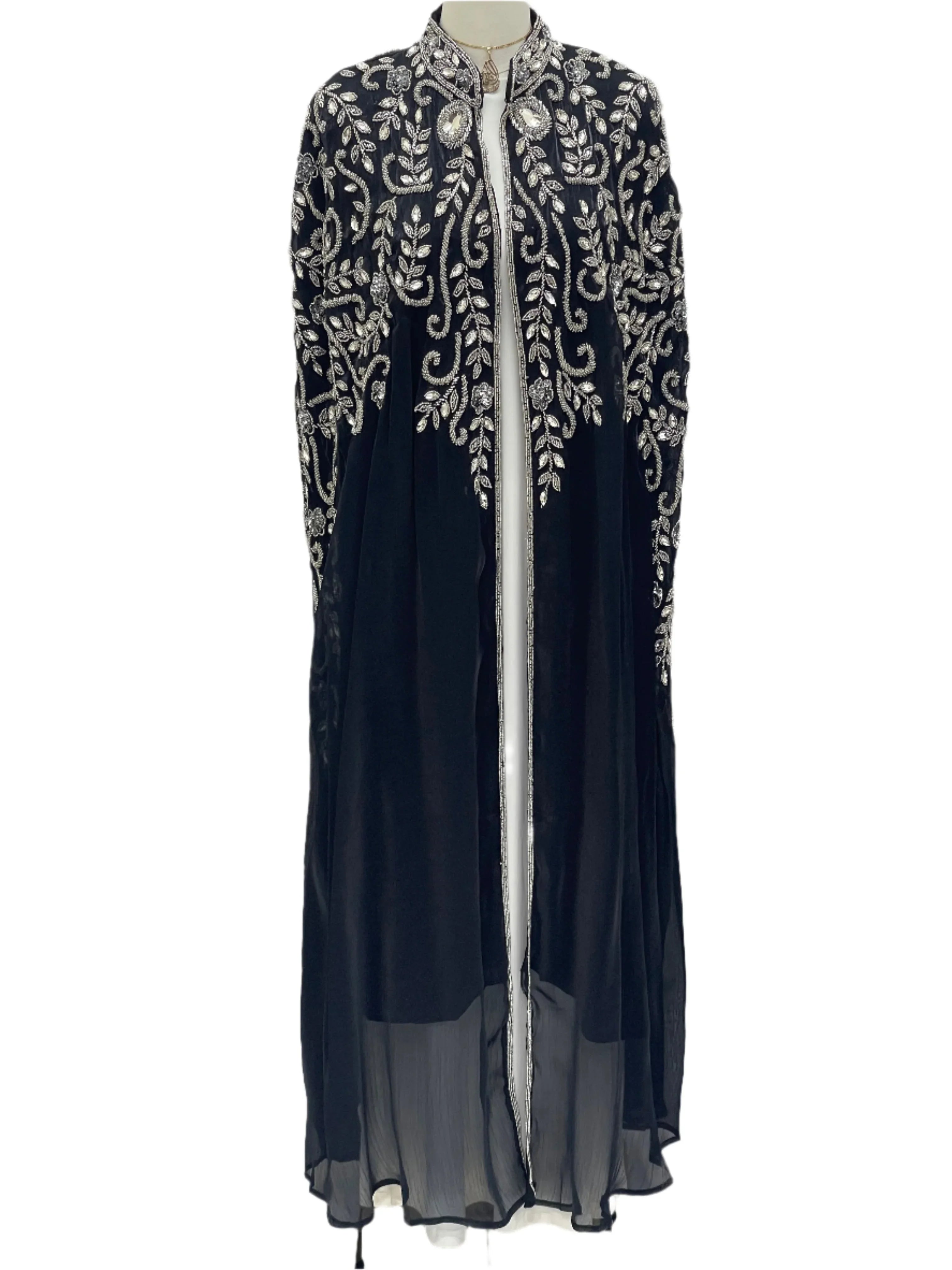Rafah Luxury Regal Embellished Cape-Black - Palestinian Elegance
