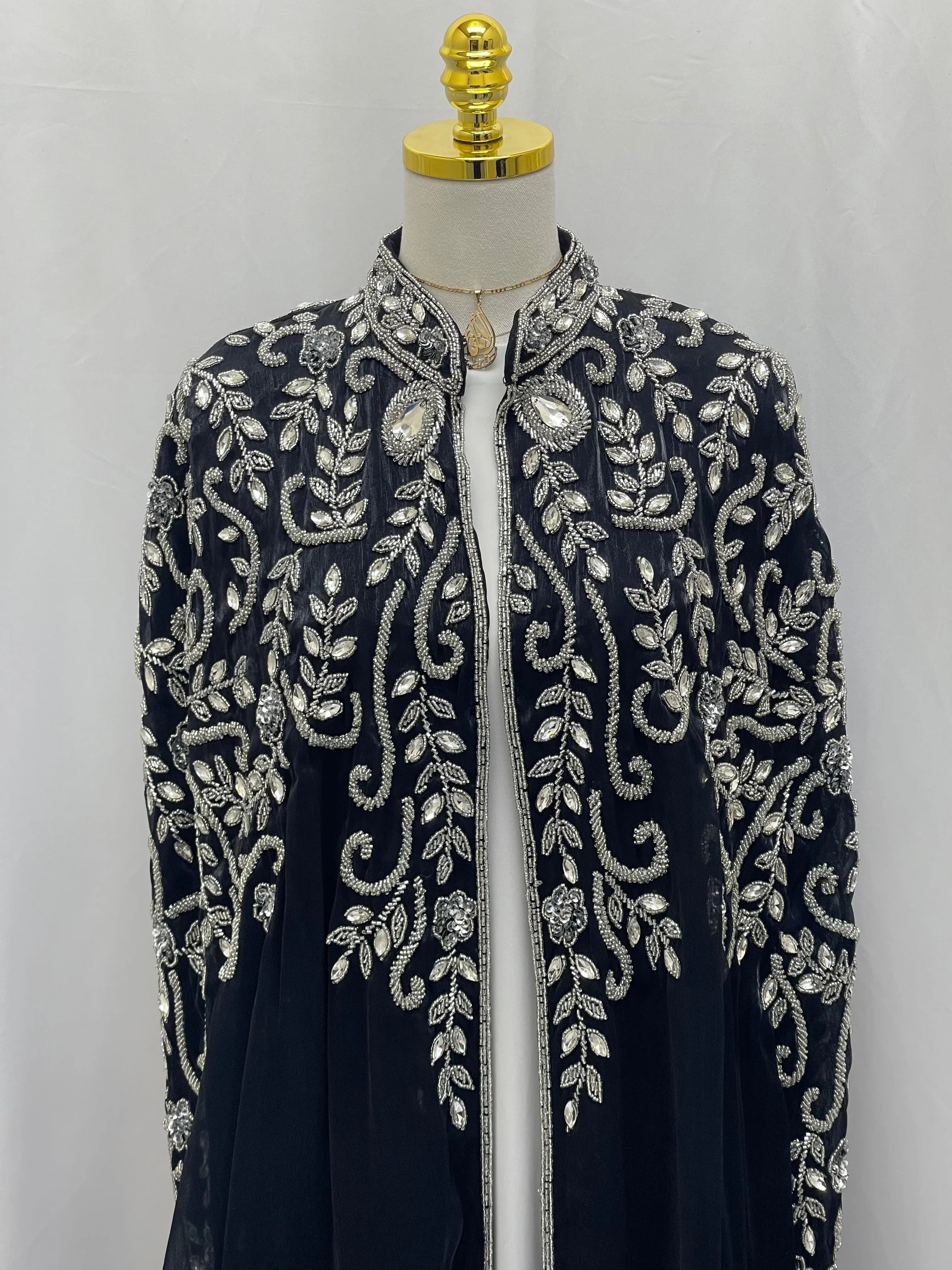 Rafah Luxury Regal Embellished Cape-Black - Palestinian Elegance