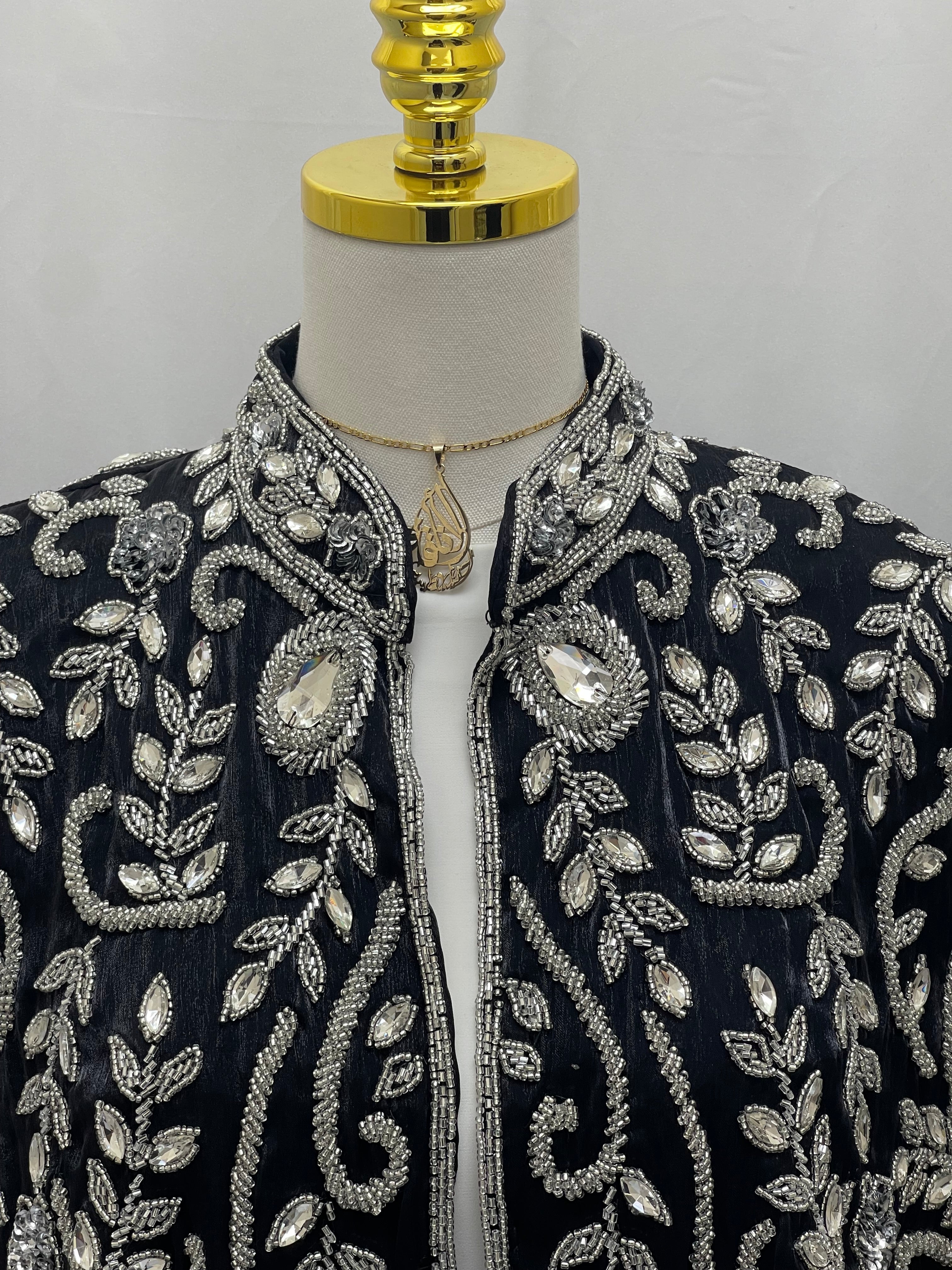 Rafah Luxury Regal Embellished Cape-Black - Palestinian Elegance