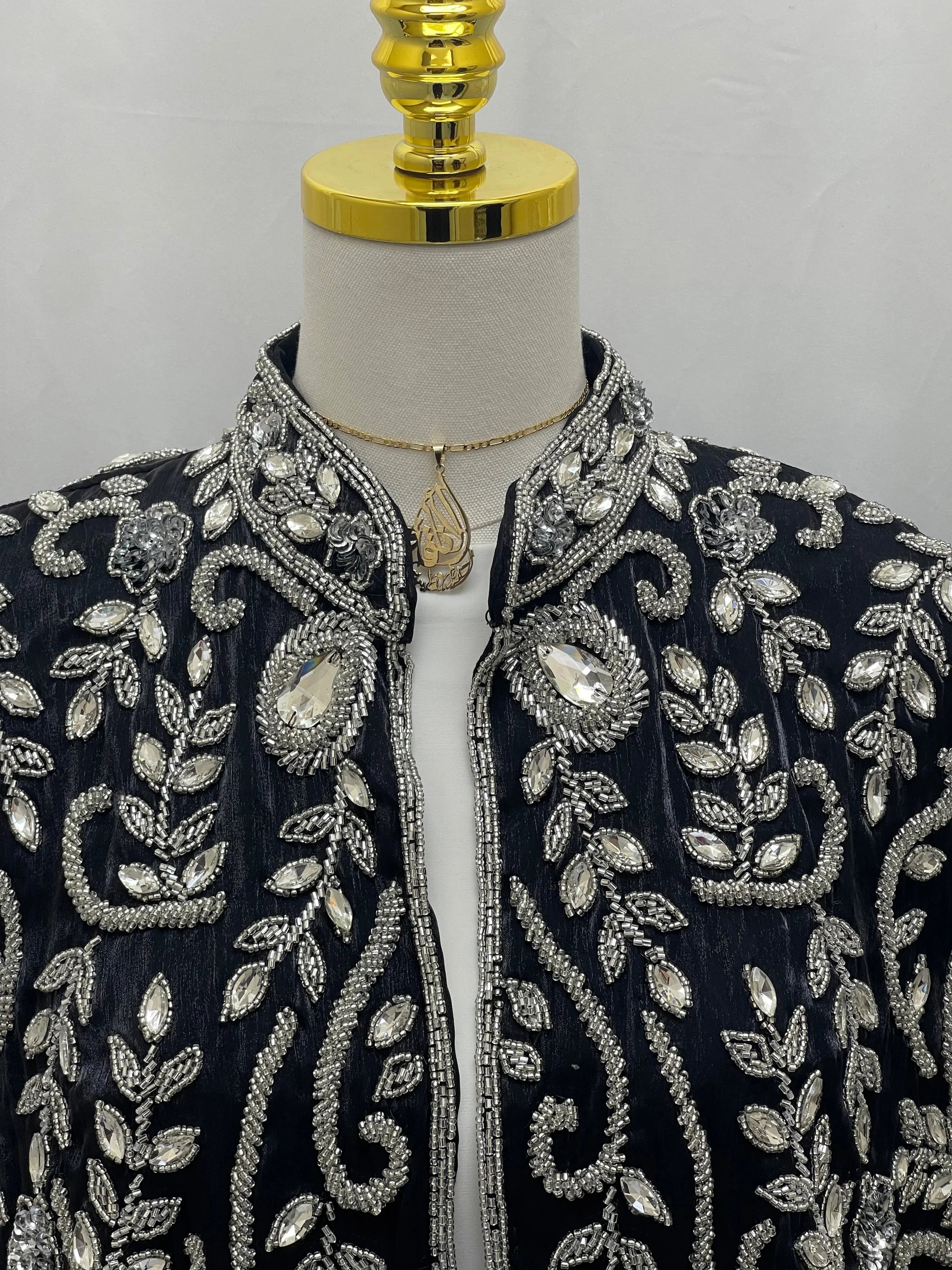 Rafah Luxury Regal Embellished Cape-Black - Palestinian Elegance