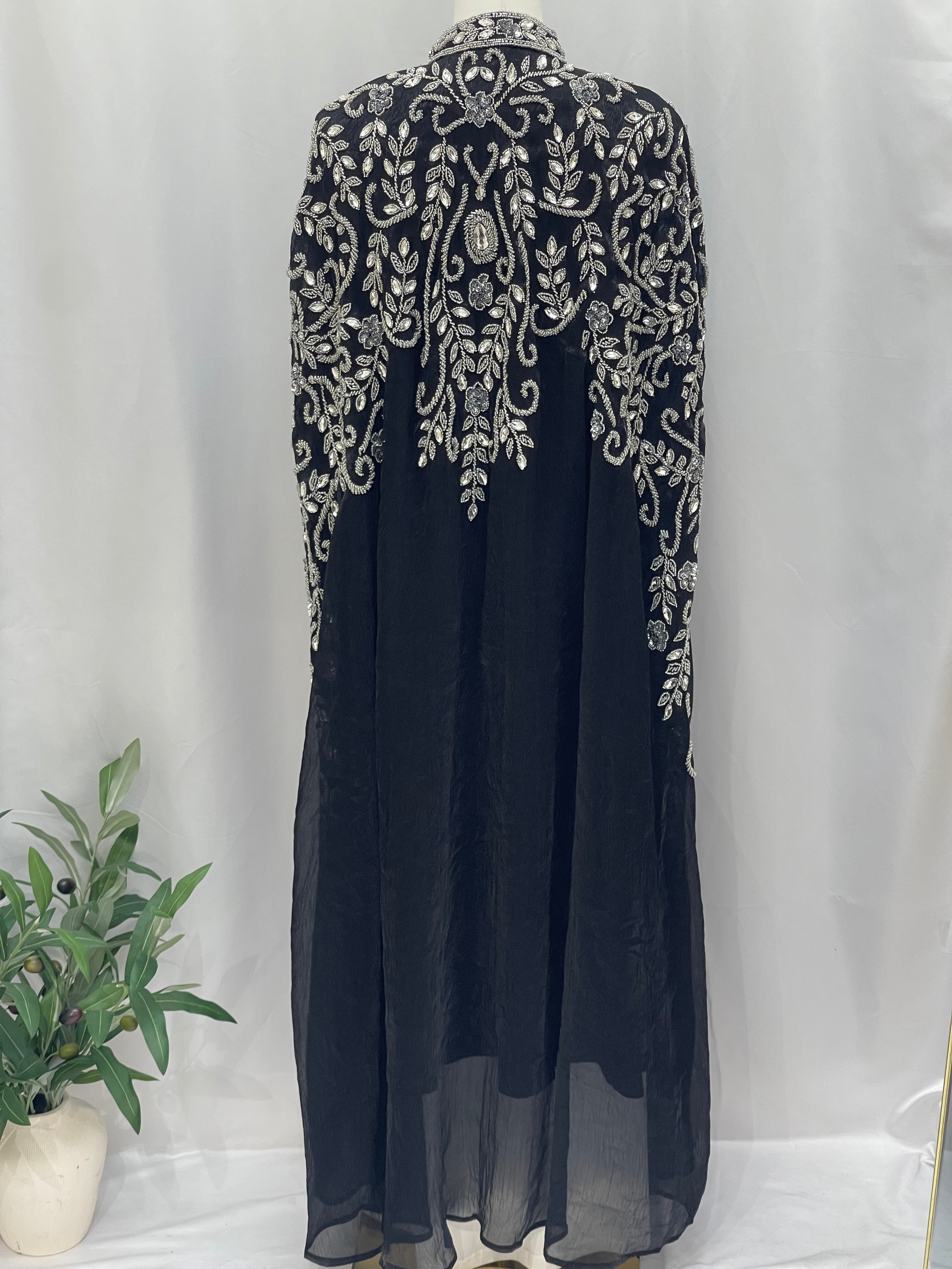 Rafah Luxury Regal Embellished Cape-Black - Palestinian Elegance