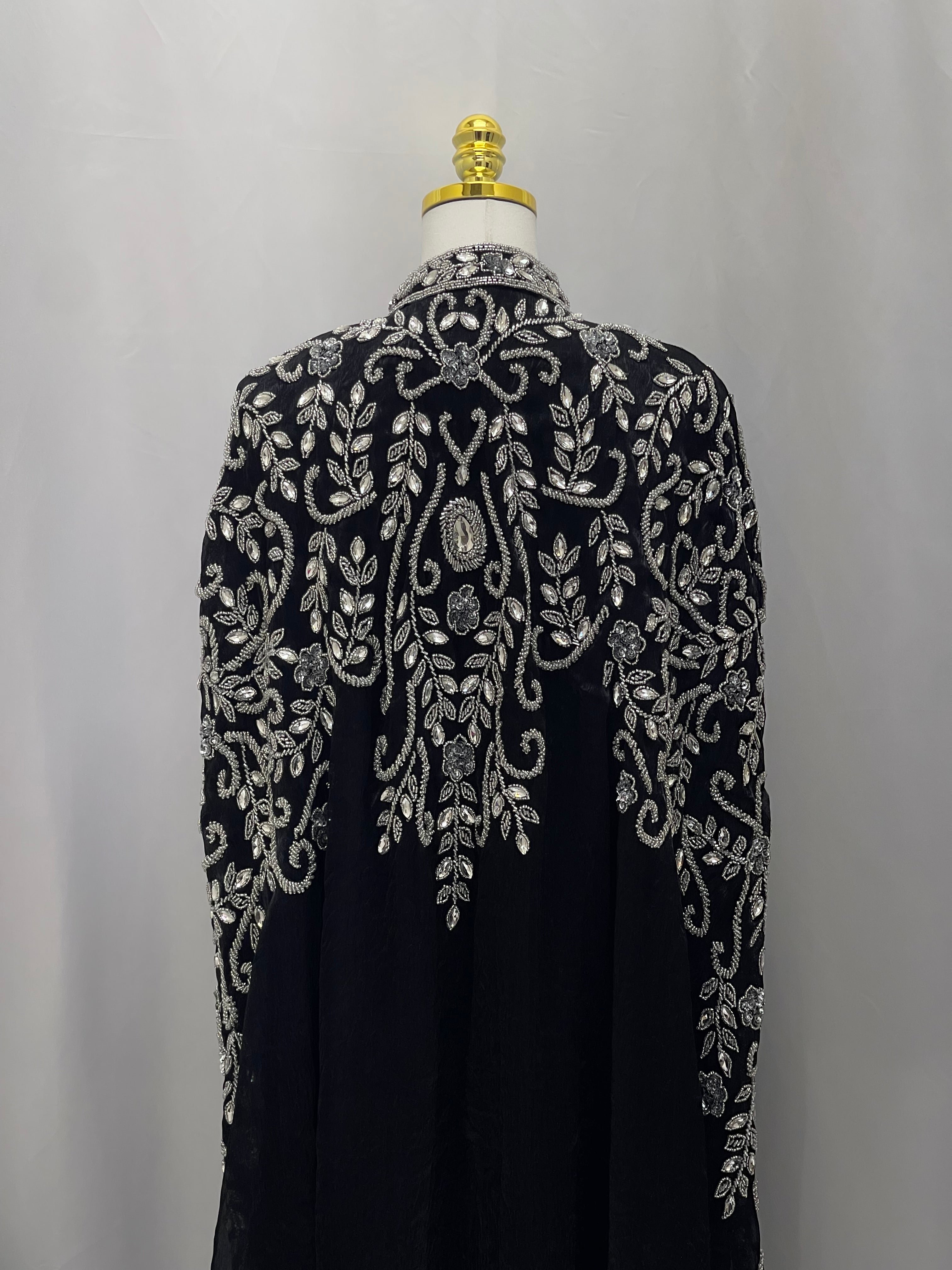 Rafah Luxury Regal Embellished Cape-Black - Palestinian Elegance