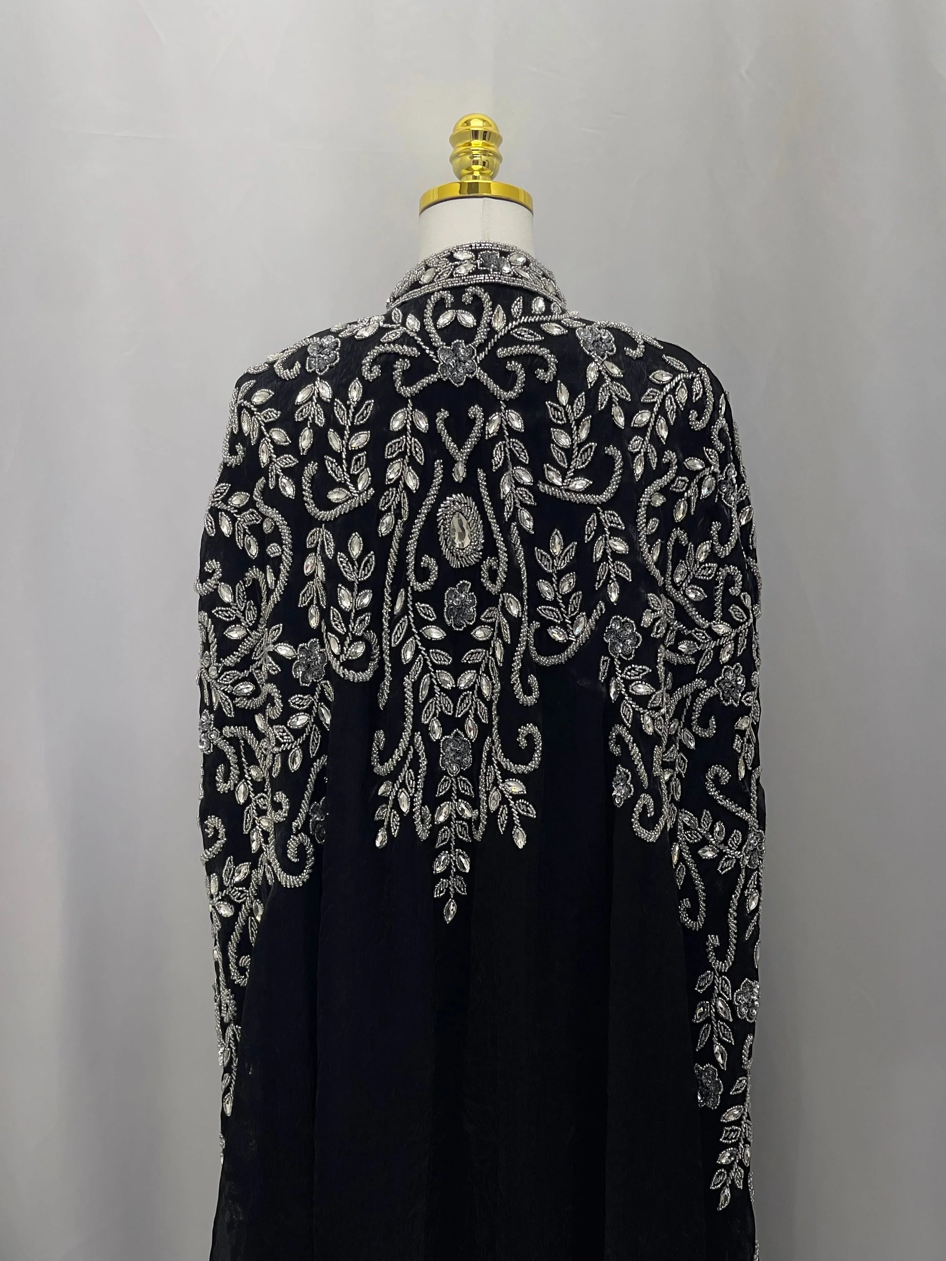 Rafah Luxury Regal Embellished Cape-Black - Palestinian Elegance